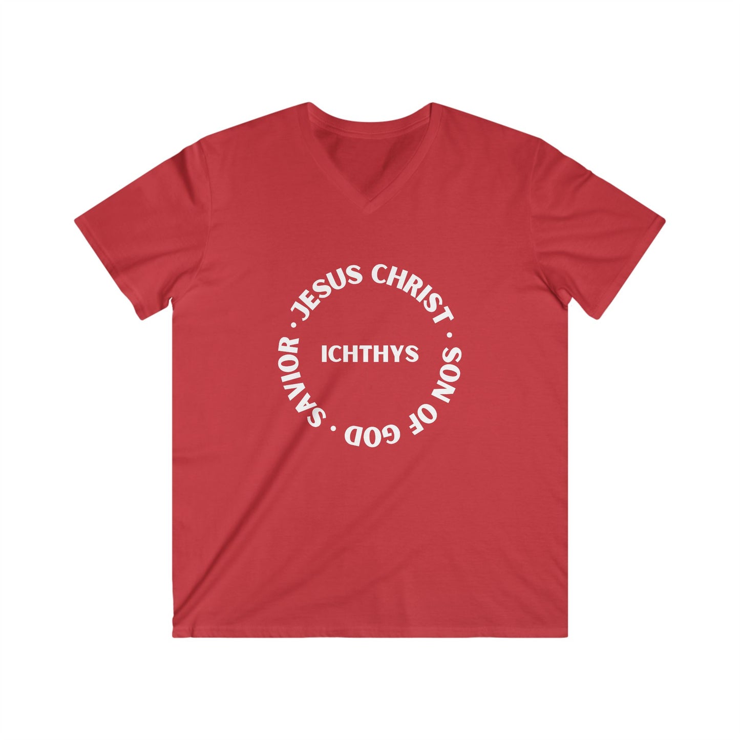 Jesus Christ - Son of God - Savior Collection - Men's Fitted V-Neck Short Sleeve T - Shirt - Faith-Inspired - Christian Faith - White Font - ICHTHYS 911 -
