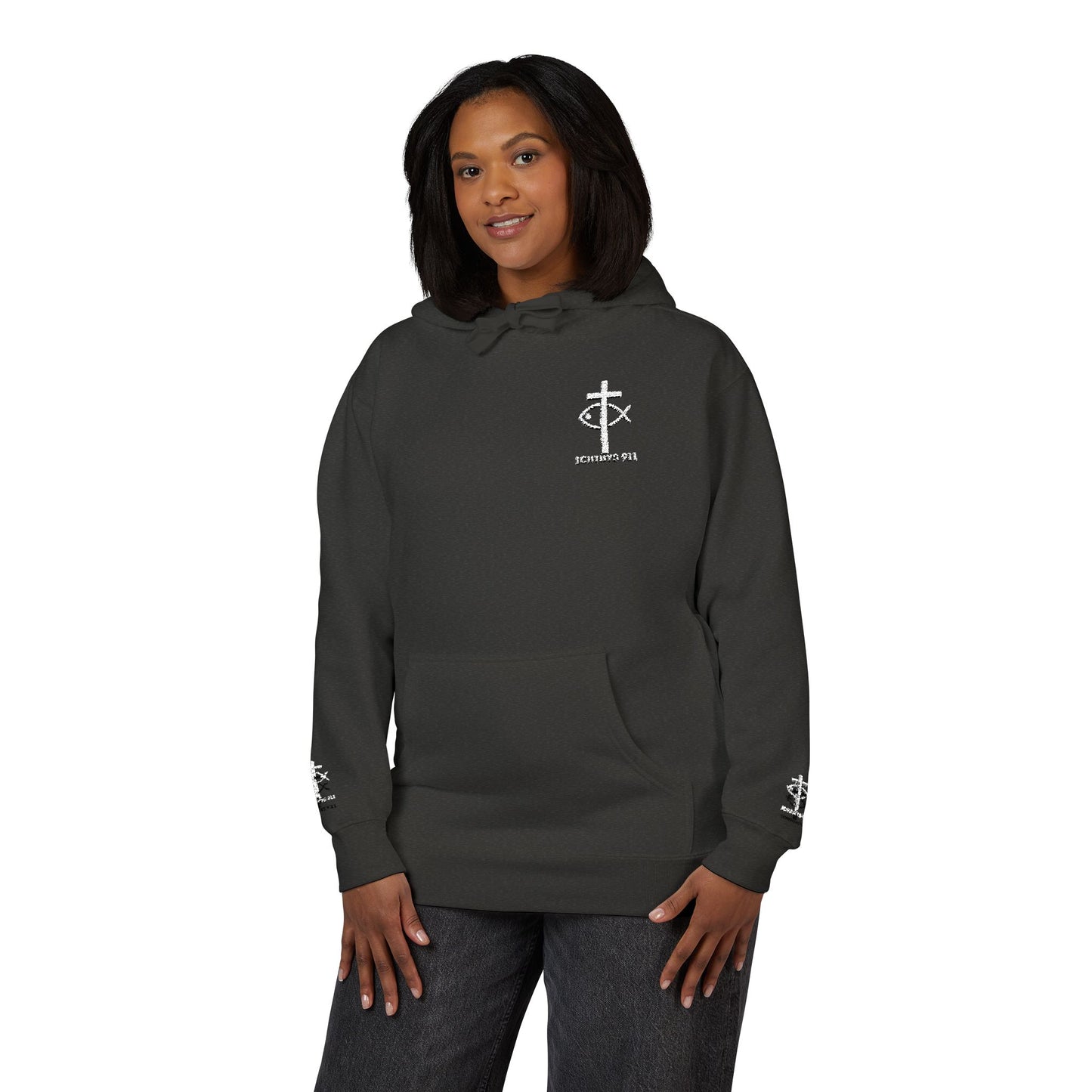 ICHTHYS 911 Embroidery Hoodie Pullover - Unsex - Elevated Embroider Gift for Her or Him - Christian Wear