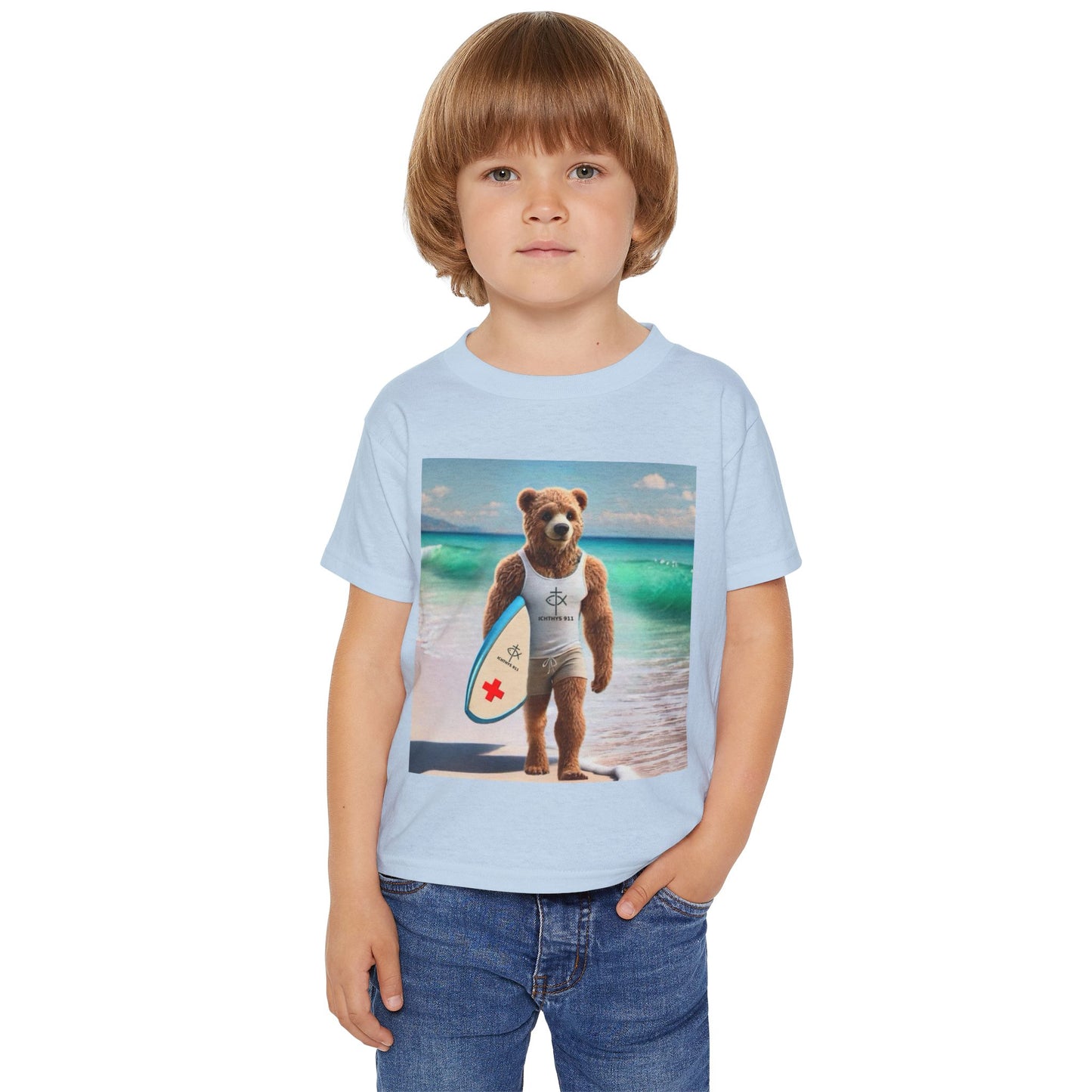 ICHTHYS 911 "Surf Bear" - Toddler T-Shirt - Cool Summer Tee - Match Mom and Dad For Vacation - Family T-Shirt