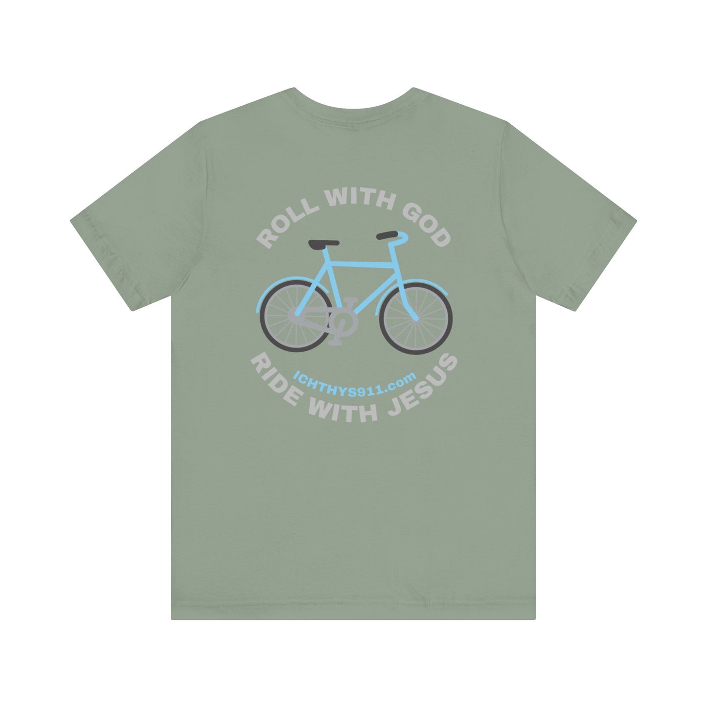 ICHTHYS 911 - "Roll With God Ride With Jesus" - Silver Font - Unisex T- Shirt - Lightweight 100% Cotton - Summer T - Arm Form Fitting - Men T- Shirt - Women T-Shirt - Christian T-Shirt