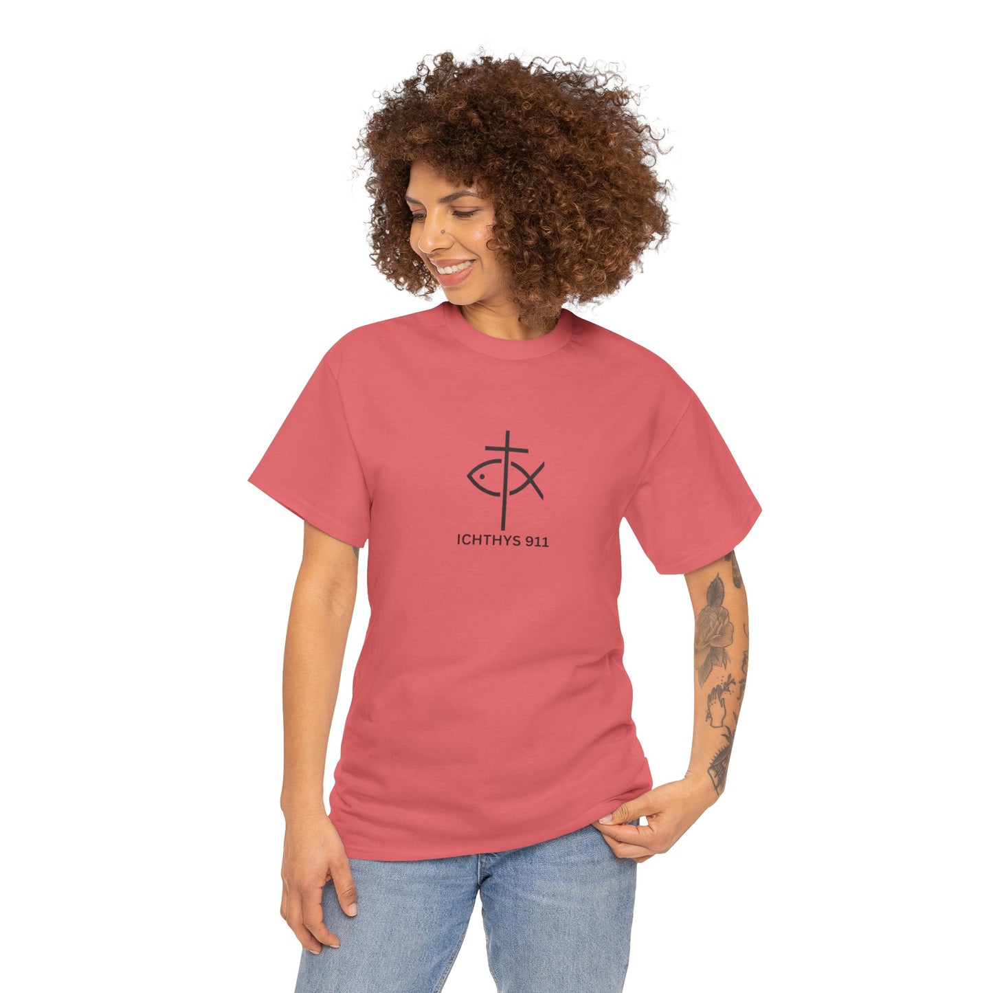 ICHTHYS 911 - "Authentic Design" - Unisex T-Shirt - Heavy Cotton T-Shirt - Jesus Fish - Men's T-Shirt - Women T-Shirt Christian Faith - Unisex Clothing