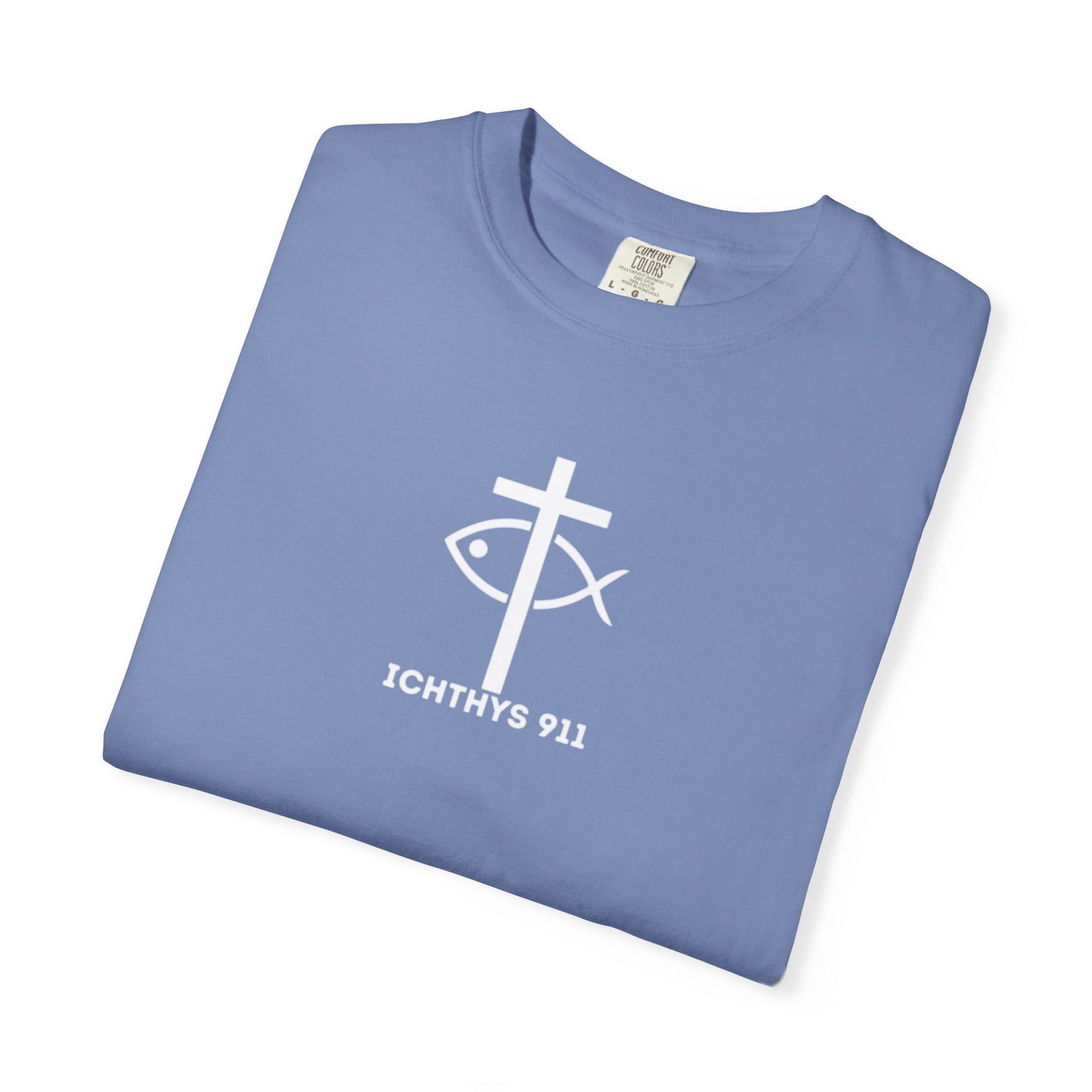 ICHTHYS 911 - White Font "Authentic" - Unisex - Men T-Shirt - Women T-Shirt - Christian Streetwear T-Shirt - Jesus Gym & Faith Fashion, Unisex Garment-Dyed T-Shirt