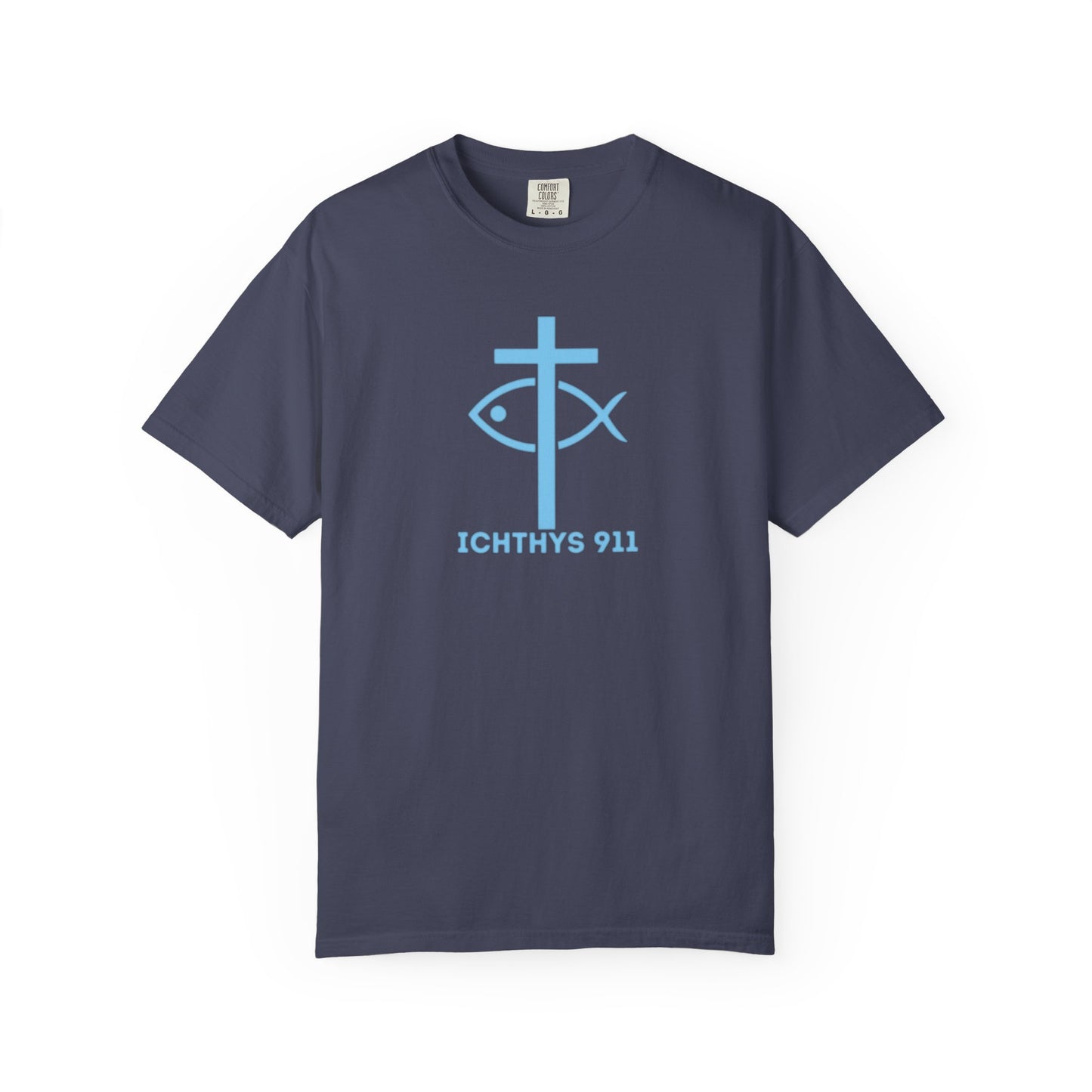 Iēsous Christos, Theou Yios, Sōtēr - Blue Font - Garment-Dyed Unisex T-Shirt - Men T-Shirt - Women T-Shirt - Christian Symbol - Greek - Faith Inspired -Christian Streetwear – Jesus Gym & Faith Fashion, Unisex Garment -ICHTHYS 911 - Additional Colors