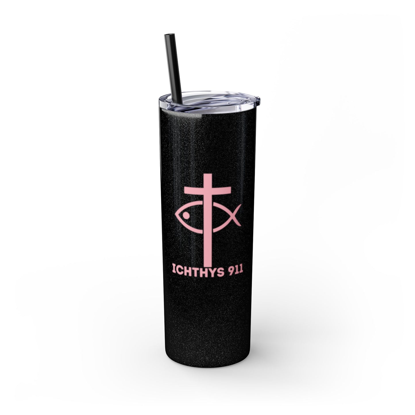 ICHTHYS 911 Pink & Blue Faith-Inspired Skinny Tumbler with Straw - 20oz Baby Shower Drip - Party Favor