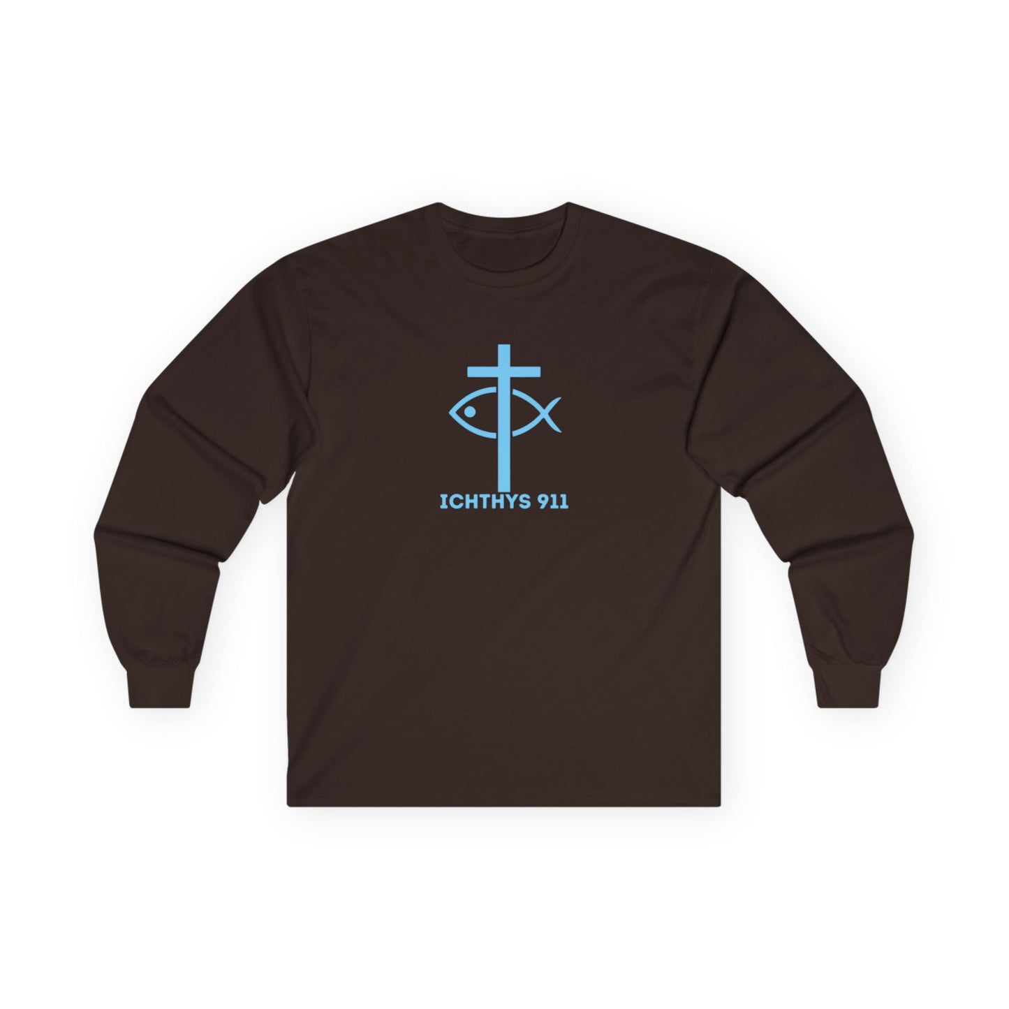 Strength Through Christ Philippians 4:13 - Blue Font - Unisex Shirt - Men - Women - Christian Activewear - Wear Your Faith Long Sleeve Tee - ICHTHYS 911