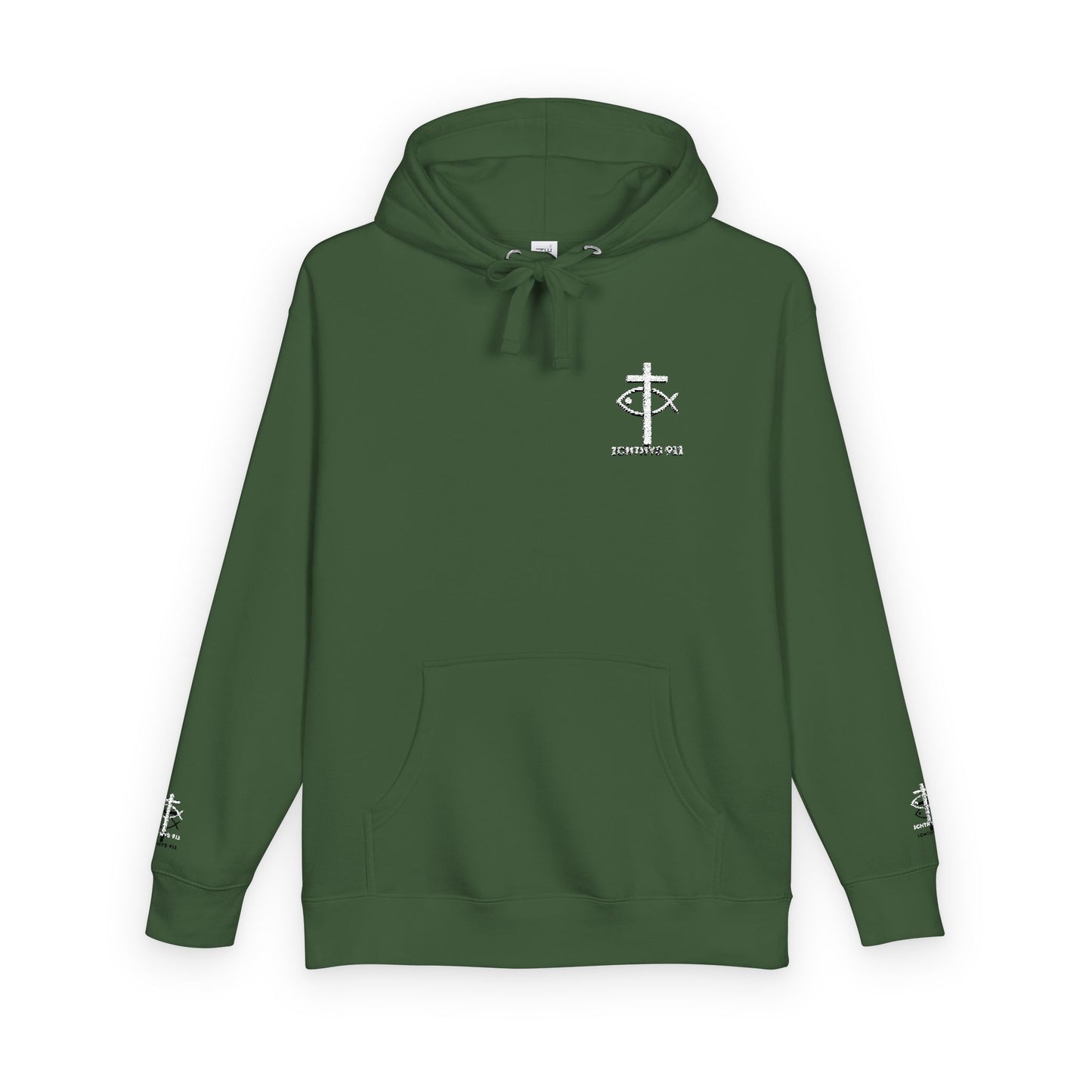 ICHTHYS 911 Embroidery Hoodie Pullover - Unsex - Elevated Embroider Gift for Her or Him - Christian Wear