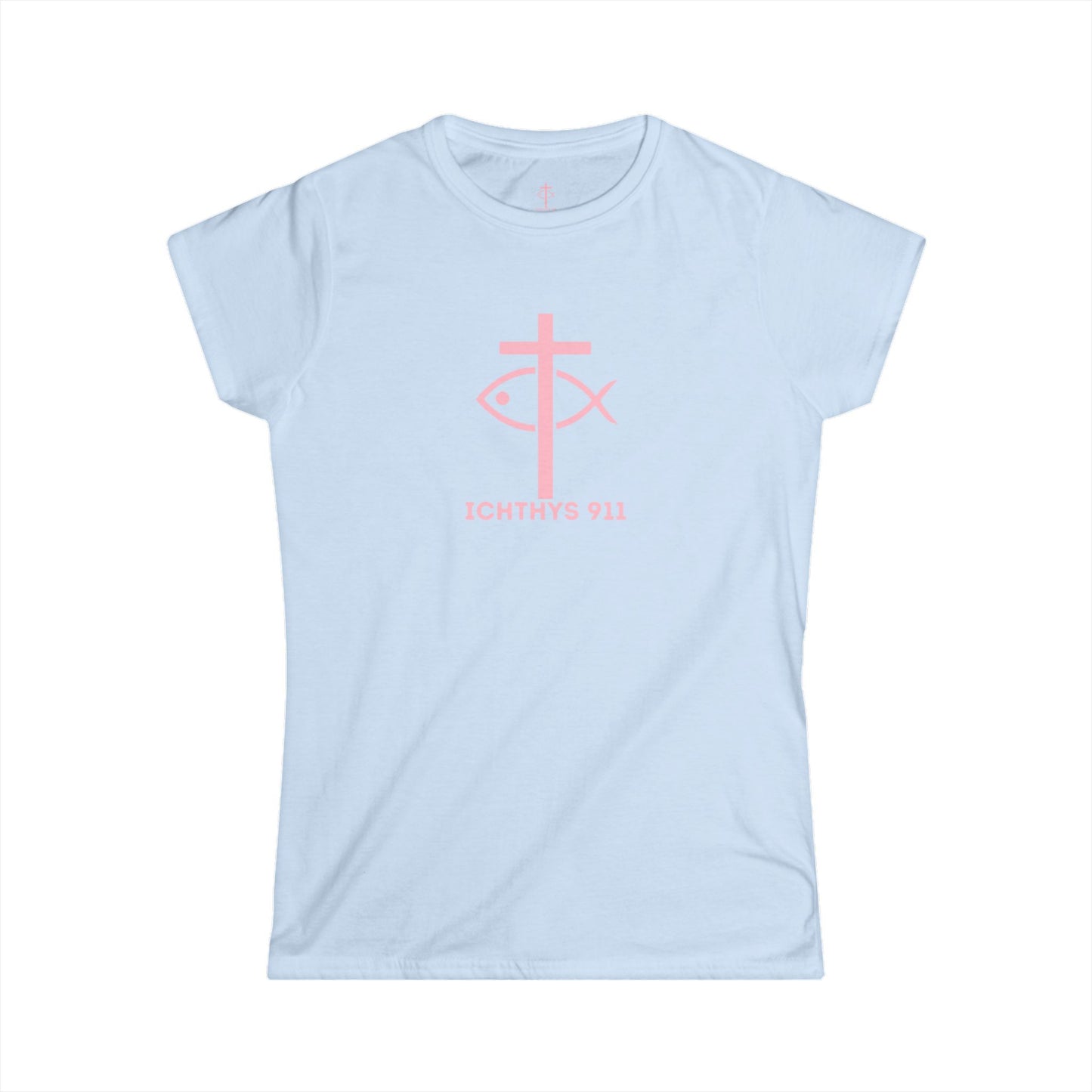 ICHTHYS 911 - "Roll With God Love Like Jesus" - Pink Font - Faith-Inspired Women's Tee - Summer Light T-Shirt - Wear Your Faith - Soft style Tee