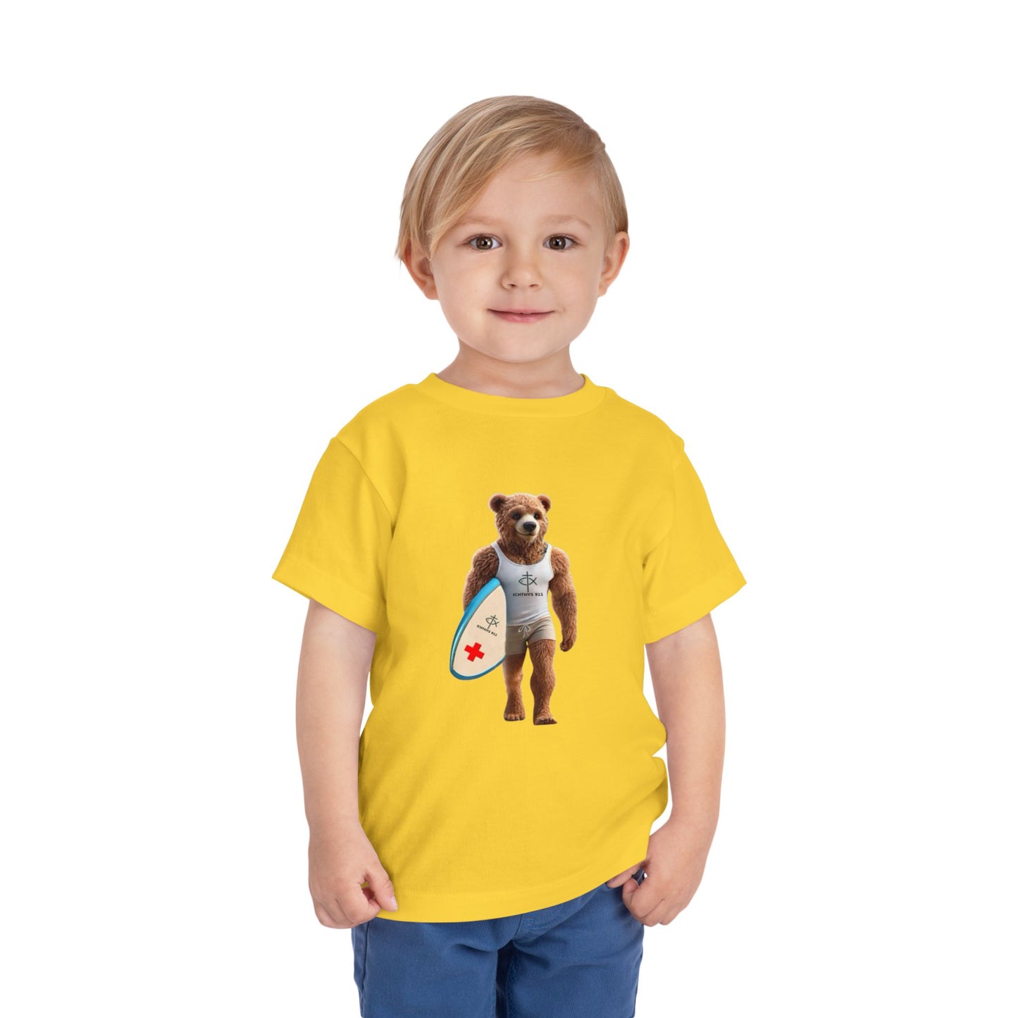 Surfing Bear Toddler Tee - Fun Kids Short Sleeve T-Shirt - ICHTYHS 911