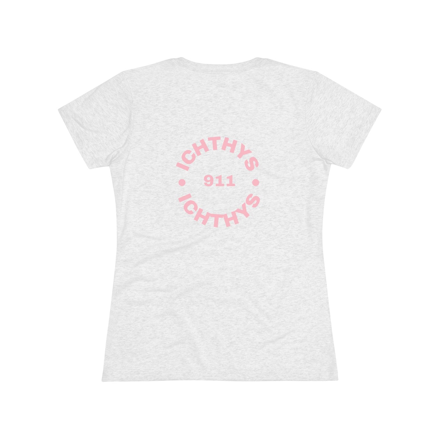 ICHTHYS 911 "IC Round Collection" Pink Font - Inspirational Women's Triblend Tee - Women T-Shirt - 50% polyester, 25% cotton, 25% ryaon