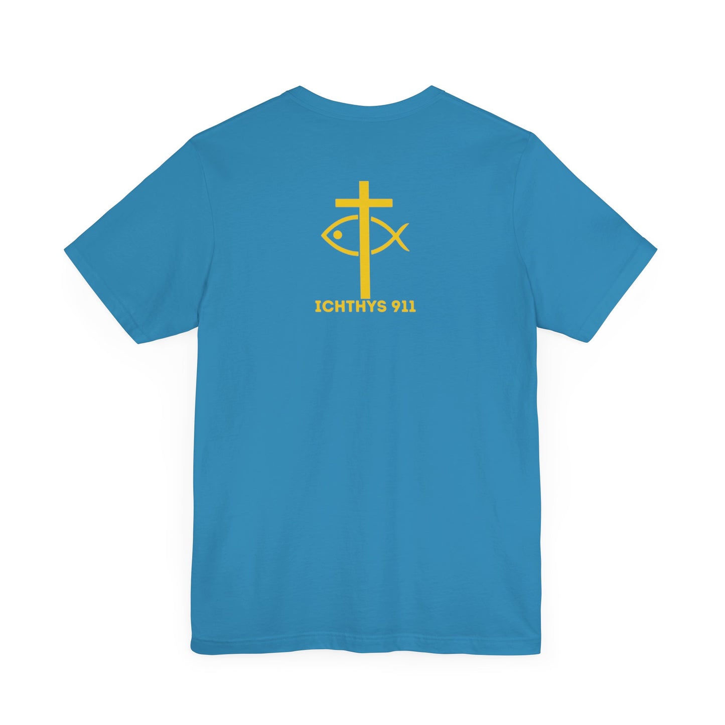 ICHTHYS 911 - "Roll With God Love Like Jesus" - Reverse Design - Unisex T- Shirt - Lightweight 100% Cotton - Summer T - Arm Form Fitting - Men T- Shirt - Women T-Shirt - Christian T-Shirt - Love Like Jesus