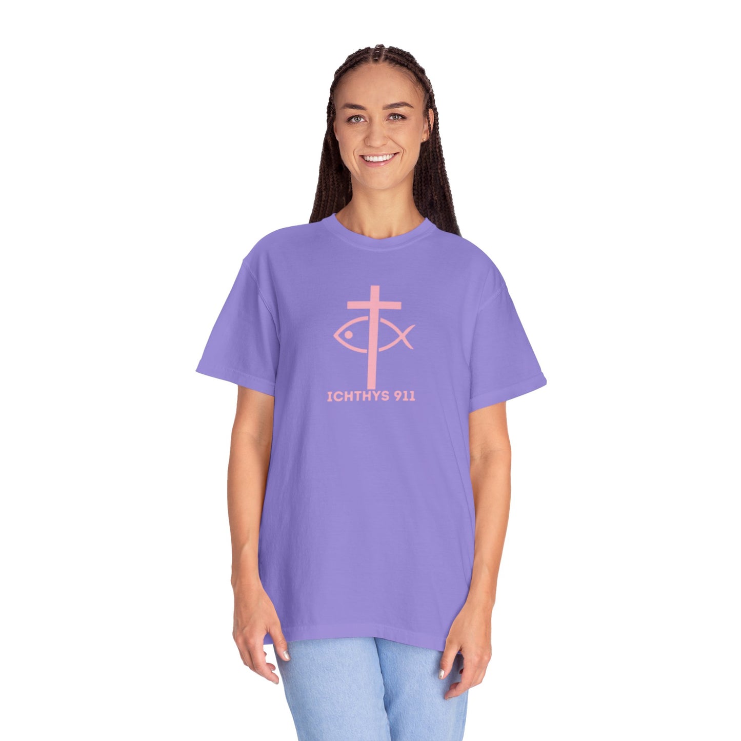 Faith, Hope, & Love - Pink font - Unisex Garment Dyed T-Shirt - 100% US Cotton - Men T-Shirt - Christian Women Tee - Faith-Inspired Shirt - Christian Fashion - Wear Your Faith - Additional Colors Added