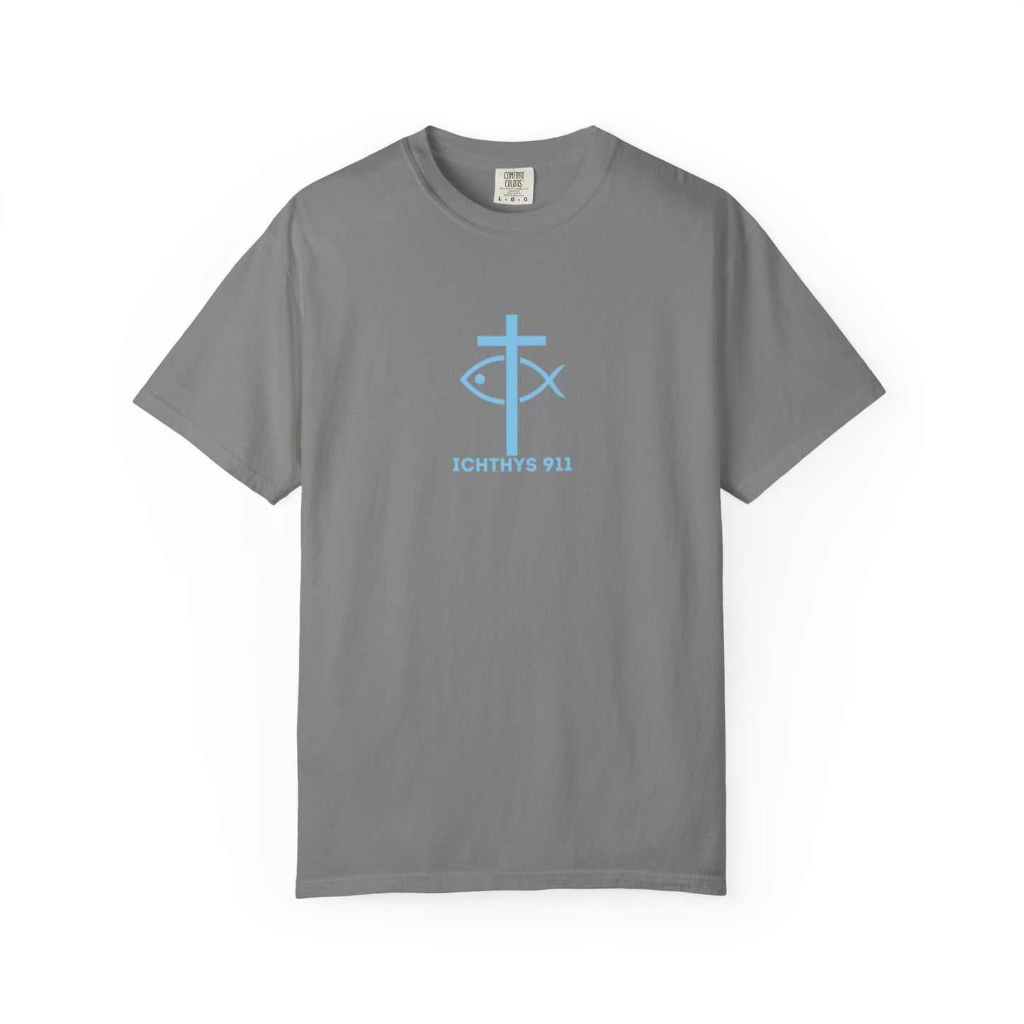 ICHTHYS 911 - Blue Font "Faith, Hope, & Love" - Unisex T-Shirt - Men T-Shirt - Christian Women Tee - Faith-Inspired Shirt - Christian Fashion - Wear Your Faith