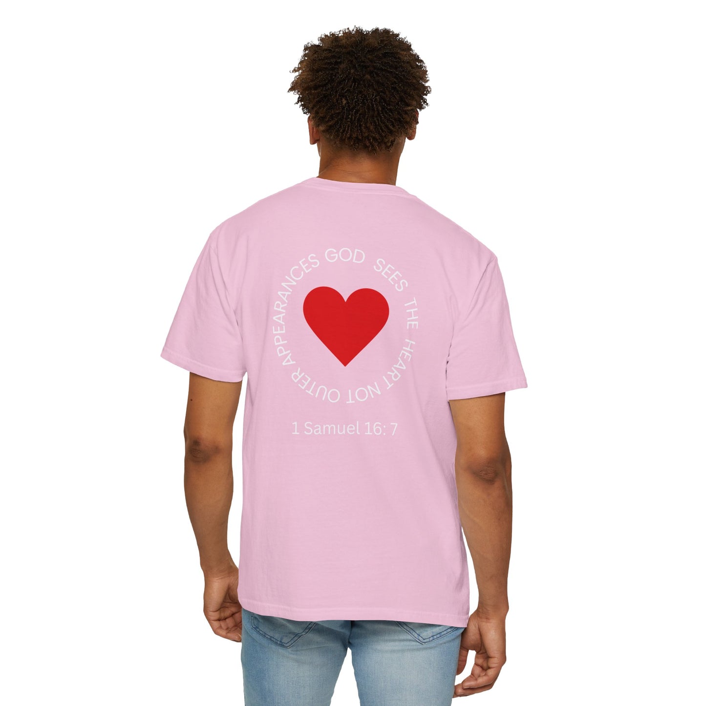 ICHTHYS 911 -  "God Sees the Heart" - White Font - Unisex Garment - Dyed T-Shirt - Inspirational Graphic T-Shirt for Everyday Motivation - 100% US cotton