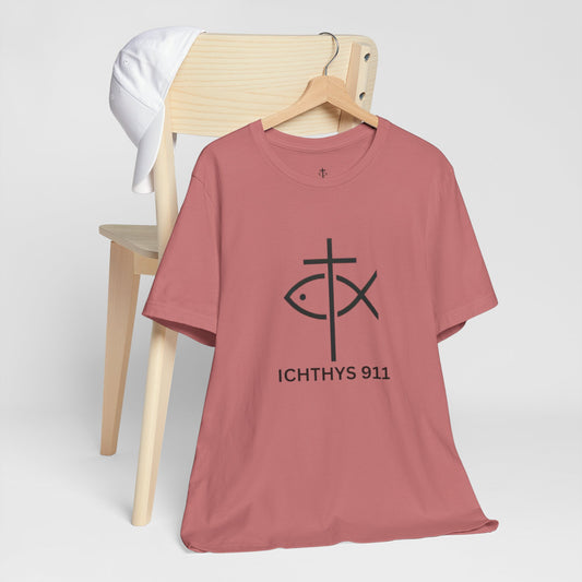 ICHTHYS 911 - Lightweight fabric - Unisex - 100% Airlume combed and ring-spun cotton - Light weight T-Shirt - Faith & Strength
