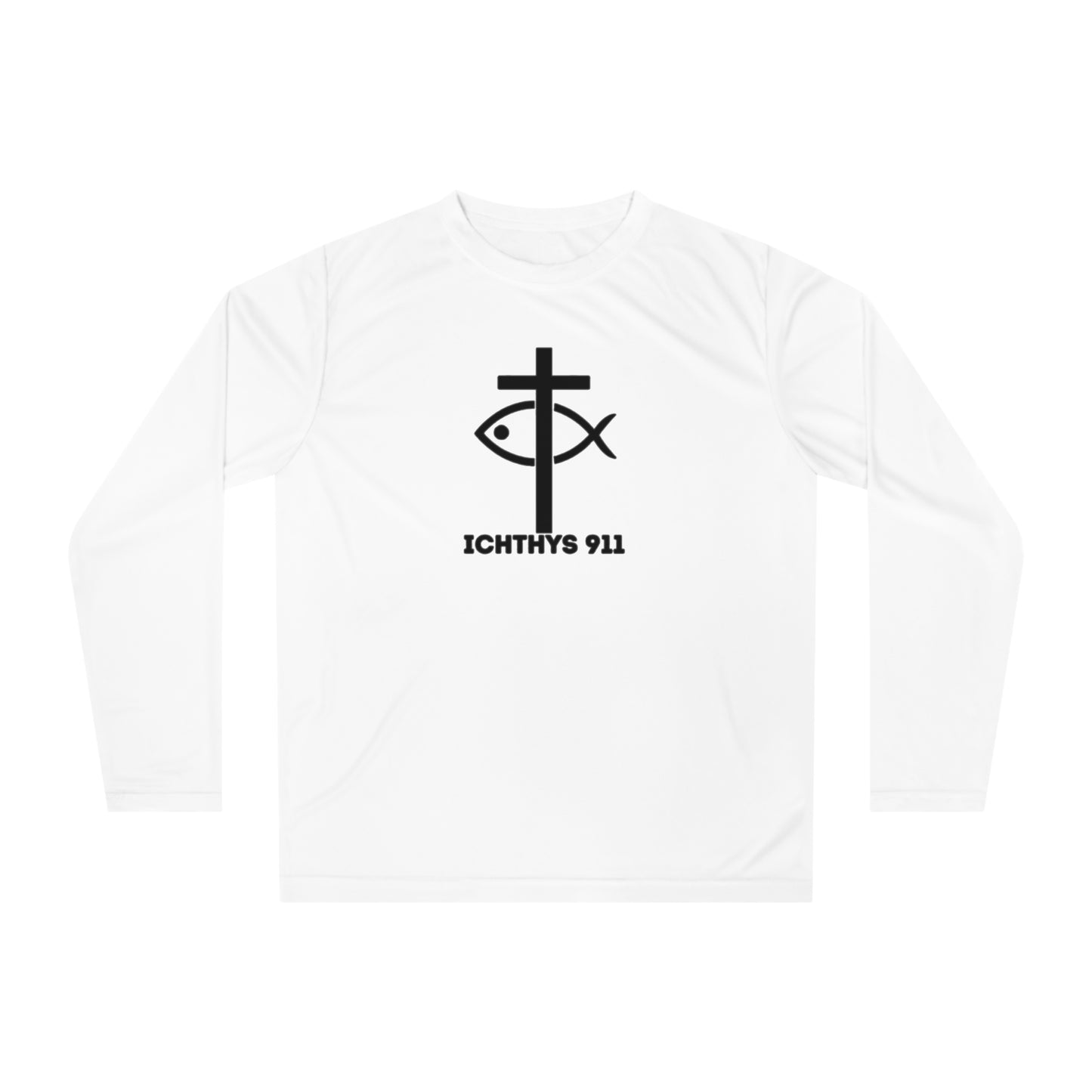 Iēsous Christos, Theou Yios, Sōtēr = Jesus Christ, Son of God, Savior - Unisex Performance Long Sleeve Shirt - ICHTHYS 911 Christian Activewear