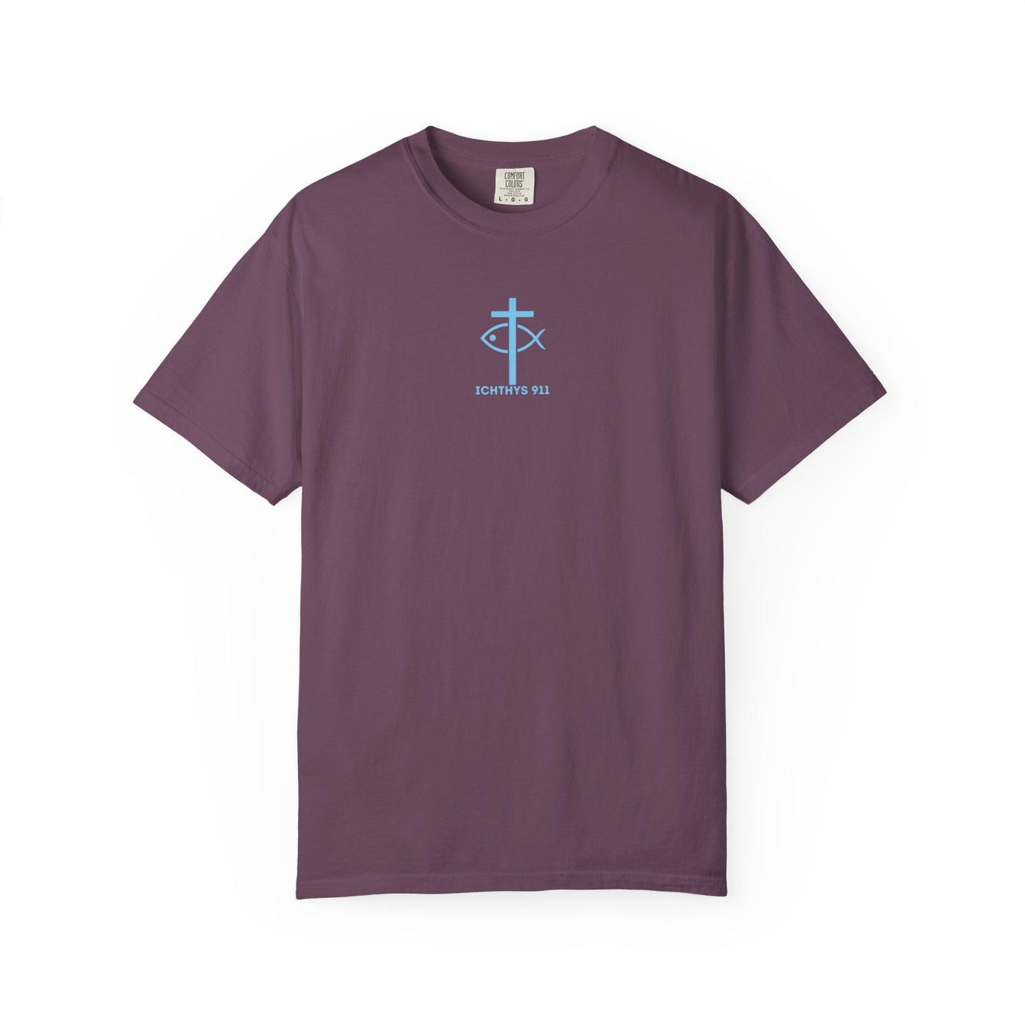 ICHTHYS 911 - Blue Font - Vendor - "Iēsous Christos, Theou Yios, Sōtēr" - Garment-Dyed Unisex T-Shirt - Men T-Shirt - Women T-Shirt - Christian Symbol - Greek - Faith Inspired -Christian Streetwear – Jesus Gym & Faith Fashion, Unisex Garment