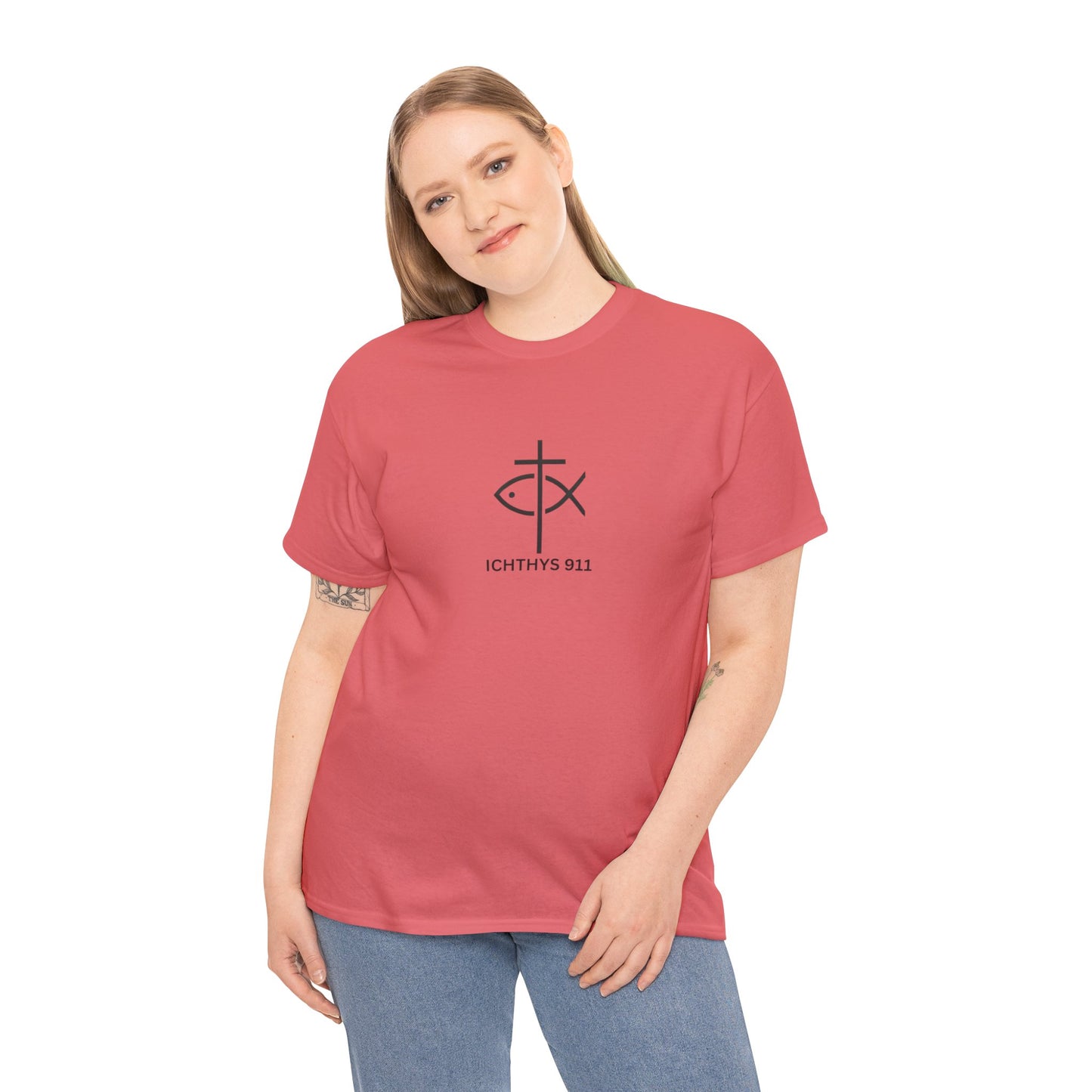 ICHTHYS 911 - "Authentic Design" - Unisex T-Shirt - Heavy Cotton T-Shirt - Jesus Fish - Men's T-Shirt - Women T-Shirt Christian Faith - Unisex Clothing