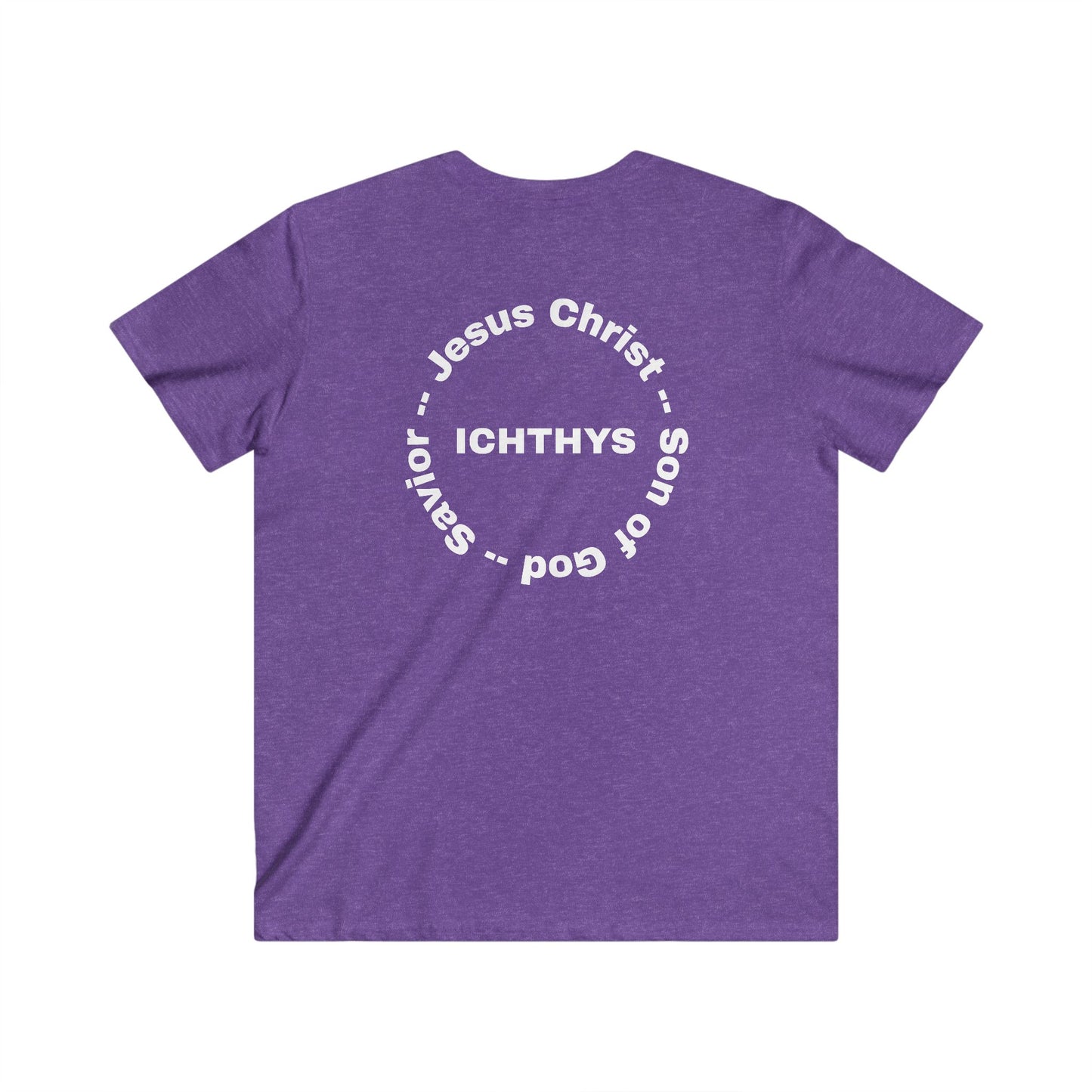 ICHTHYS 911 - Jesus Christ - Son of God - Savior Collection - Men's Fitted V-Neck Short Sleeve T - Shirt - Faith-Inspired - Christian Faith - White Font