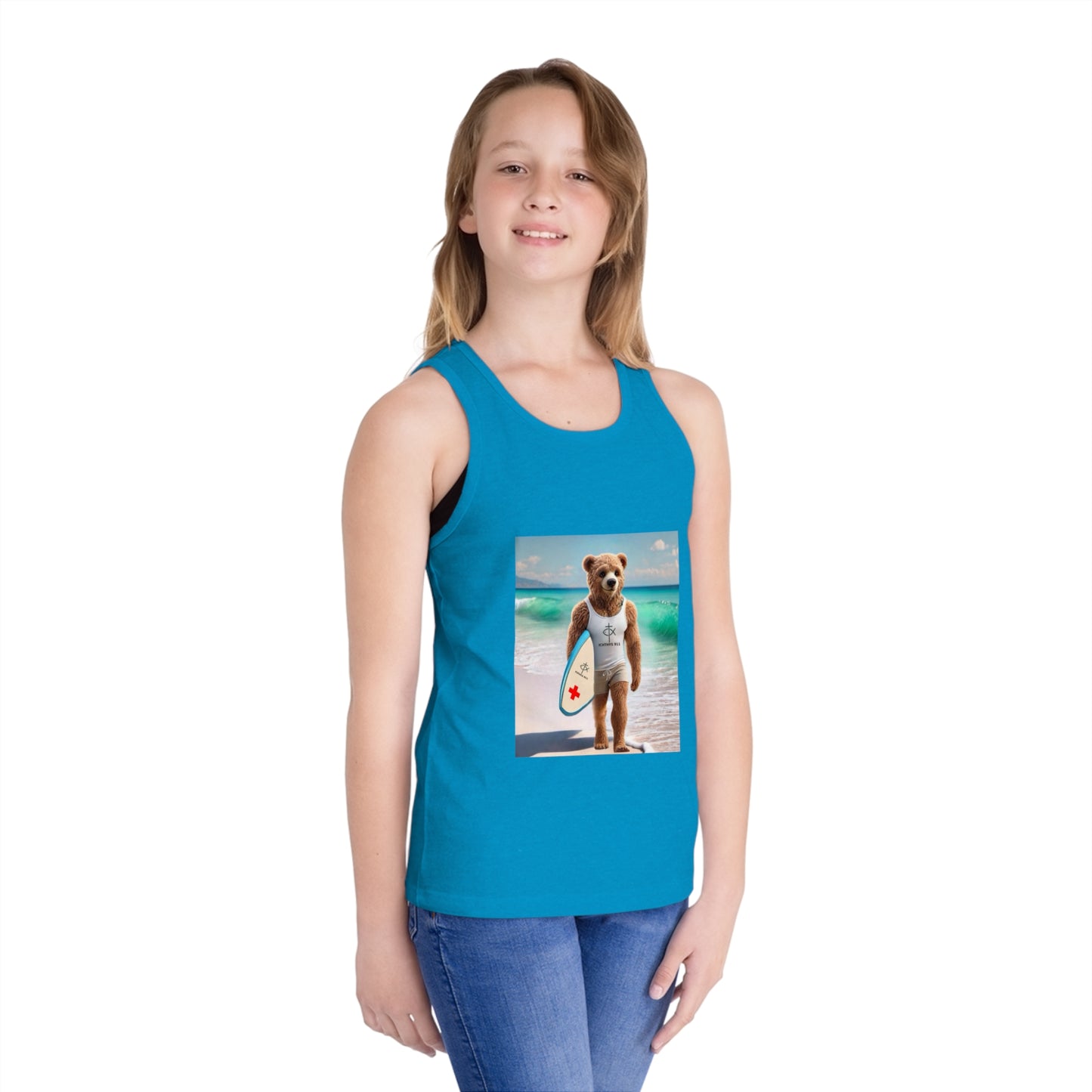ICHTHYS 911 "Surfing Bear" - Youth Size - Kid's Jersey Tank Top - Fun Summer Attire for Adventures