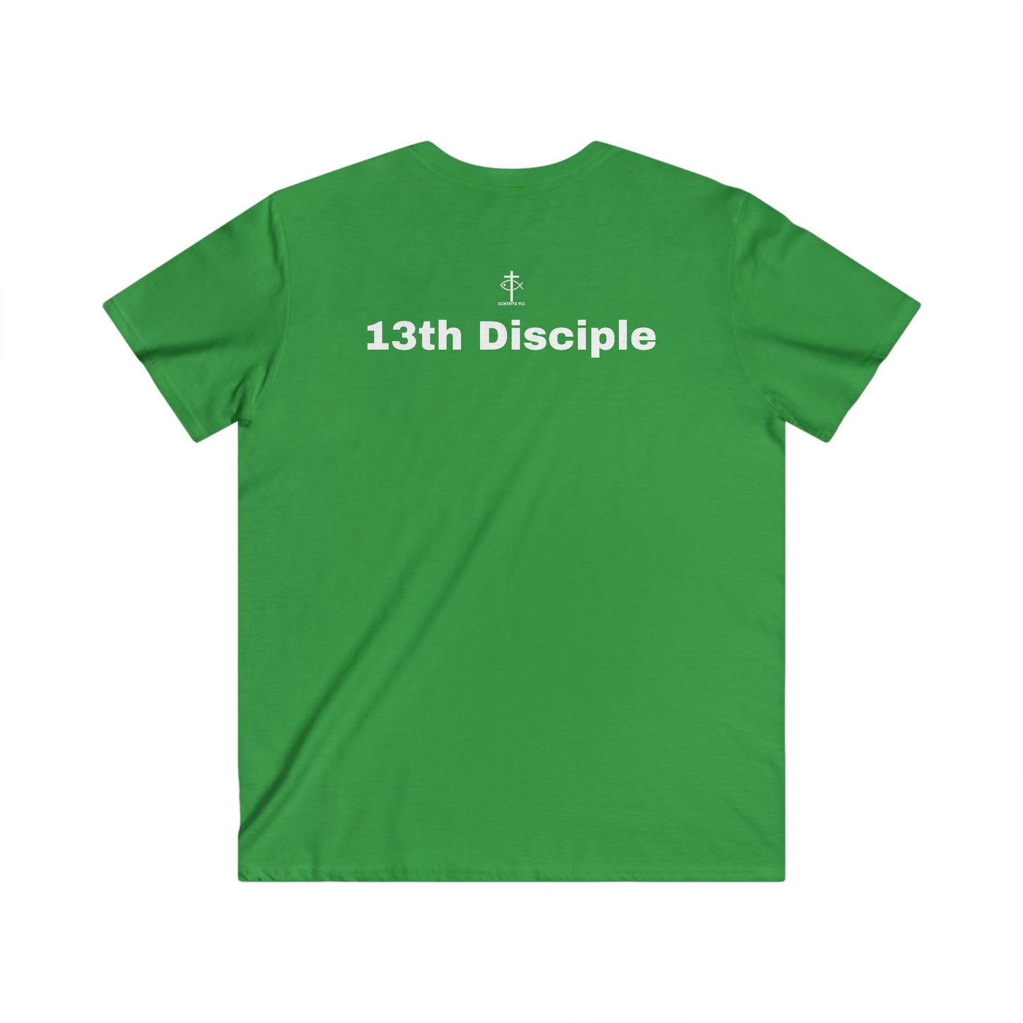 13th Disciple Collection - Men's Fitted V-Neck - Short Sleeve T - Shirt - Faith-Inspired - Christian - Black Font - ICHTHYS 911