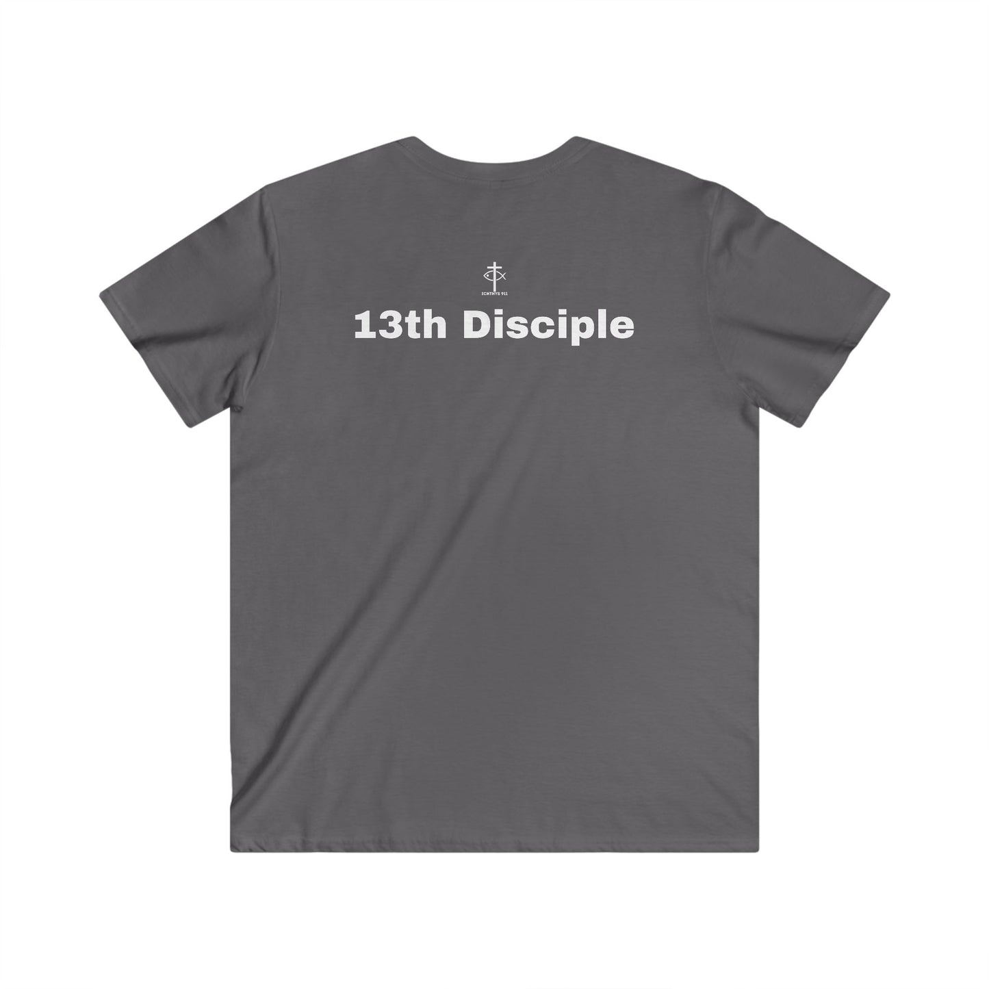 13th Disciple Collection - Men's Fitted V-Neck - Short Sleeve T - Shirt - Faith-Inspired - Christian - Black Font - ICHTHYS 911