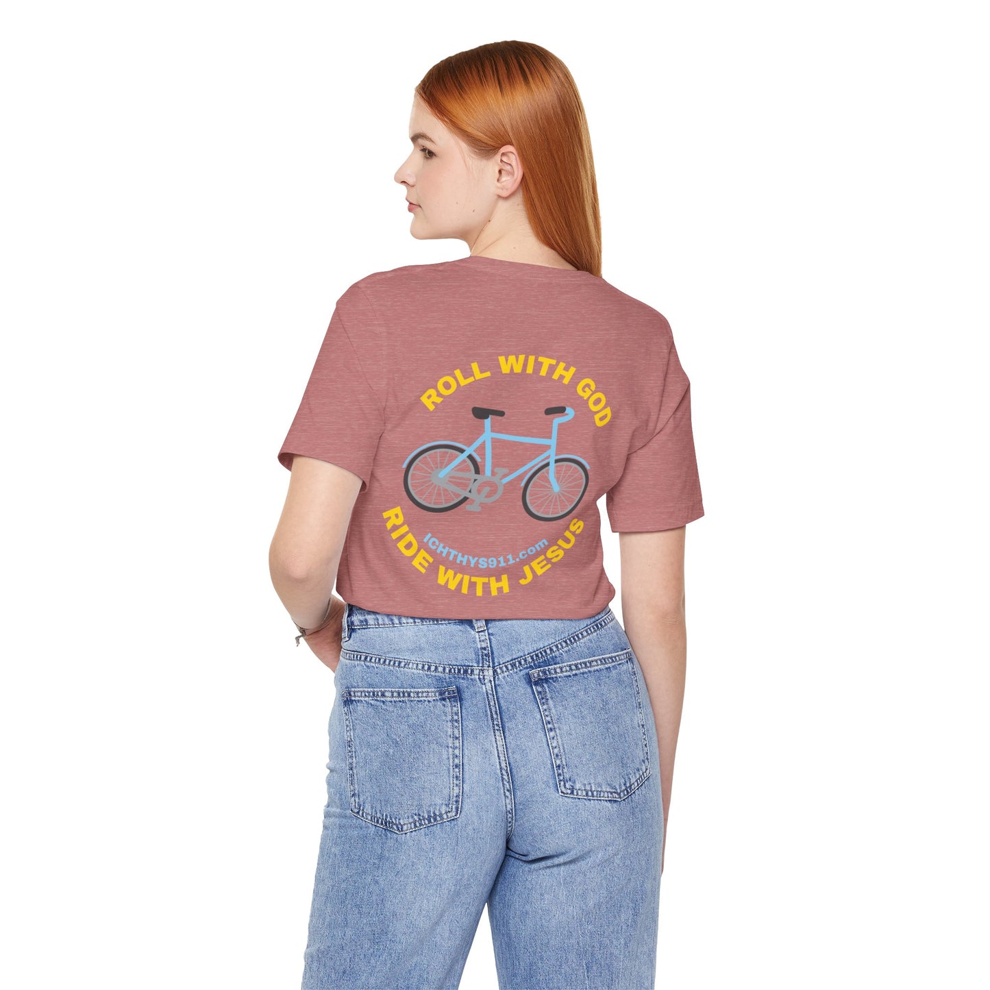 "Roll With God Ride With Jesus" - Gold Font - Unisex T- Shirt - Lightweight 100% Cotton - Summer T - Arm Form Fitting - Men T- Shirt - Women T-Shirt - Christian T-Shirt - ICHTHYS 911