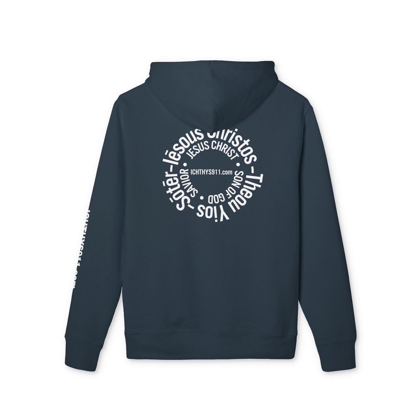 Iēsous Christos, Theou Yios, Sōtēr = Jesus Christ, Son of God, Savior - Unisex - Lightweight Religious Sweatshirt - ICHTHYS 911 - Hoodie - 100% Organic