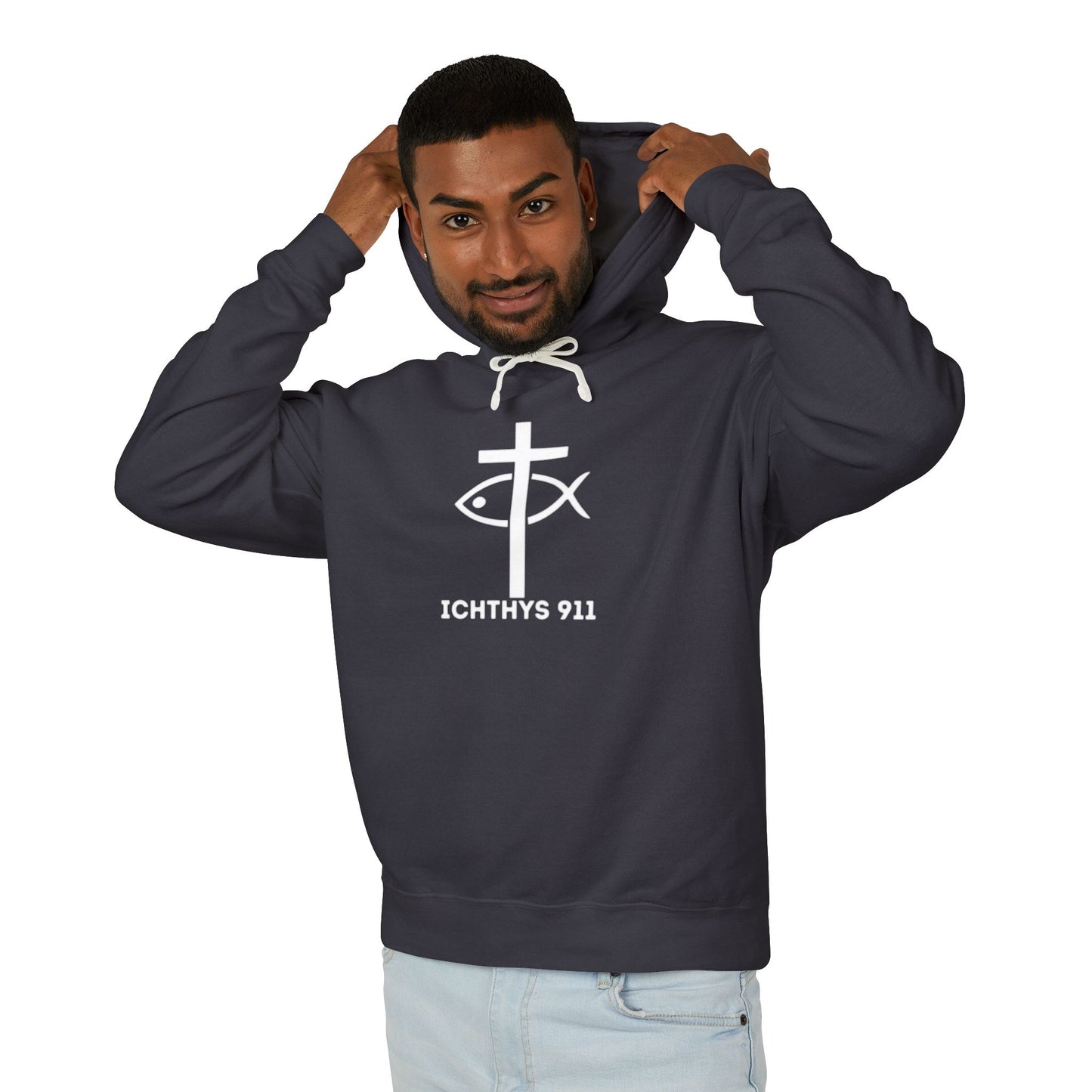 Iēsous Christos, Theou Yios, Sōtēr = Jesus Christ, Son of God, Savior - Unisex - Lightweight - Relaxed Fit - Religious Sweatshirt - ICHTHYS 911 - Hoodie