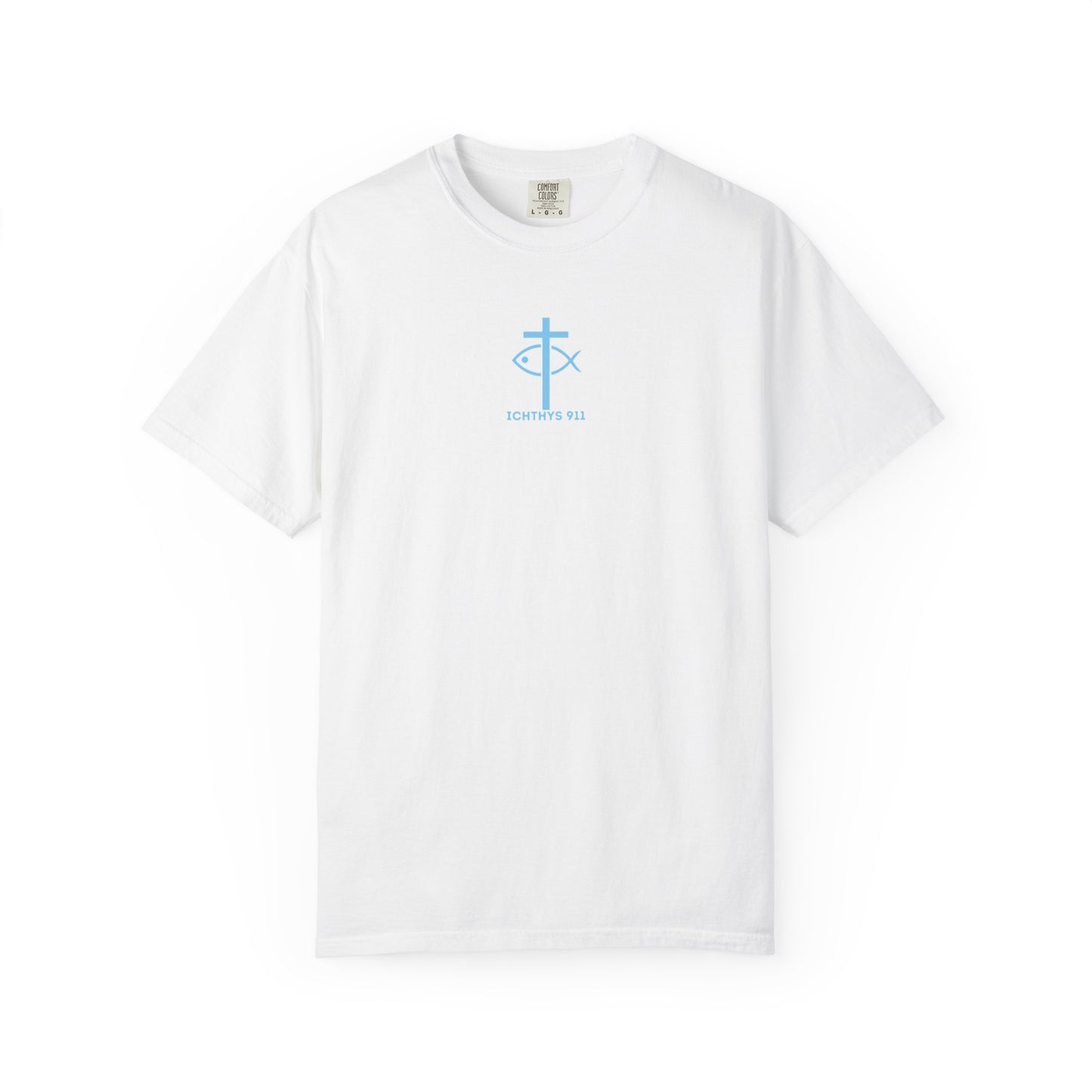 ICHTHYS 911 - Blue Font - Vendor - "Iēsous Christos, Theou Yios, Sōtēr" - Garment-Dyed Unisex T-Shirt - Men T-Shirt - Women T-Shirt - Christian Symbol - Greek - Faith Inspired -Christian Streetwear – Jesus Gym & Faith Fashion, Unisex Garment