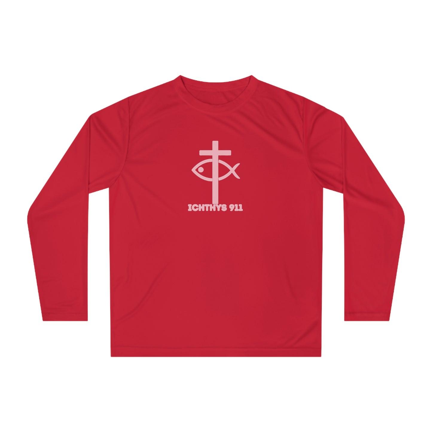 ICHTHYS 911 "Strength Through Christ Philippians 4:13" - Unisex Performance Long Sleeve Shirt - Men - Women - 100% Moisture-Wicking Poly - Christian Activewear