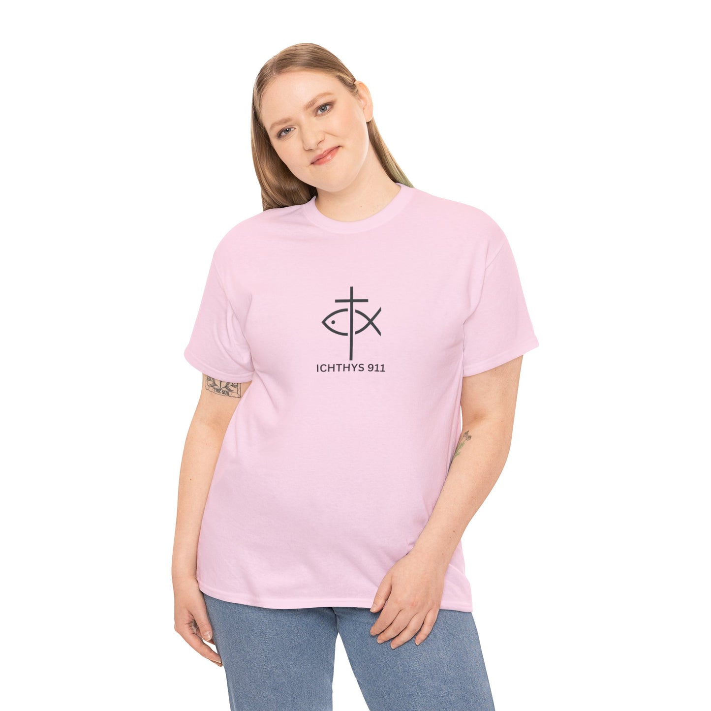 ICHTHYS 911 - "Authentic Design" - Unisex T-Shirt - Heavy Cotton T-Shirt - Jesus Fish - Men's T-Shirt - Women T-Shirt Christian Faith - Unisex Clothing