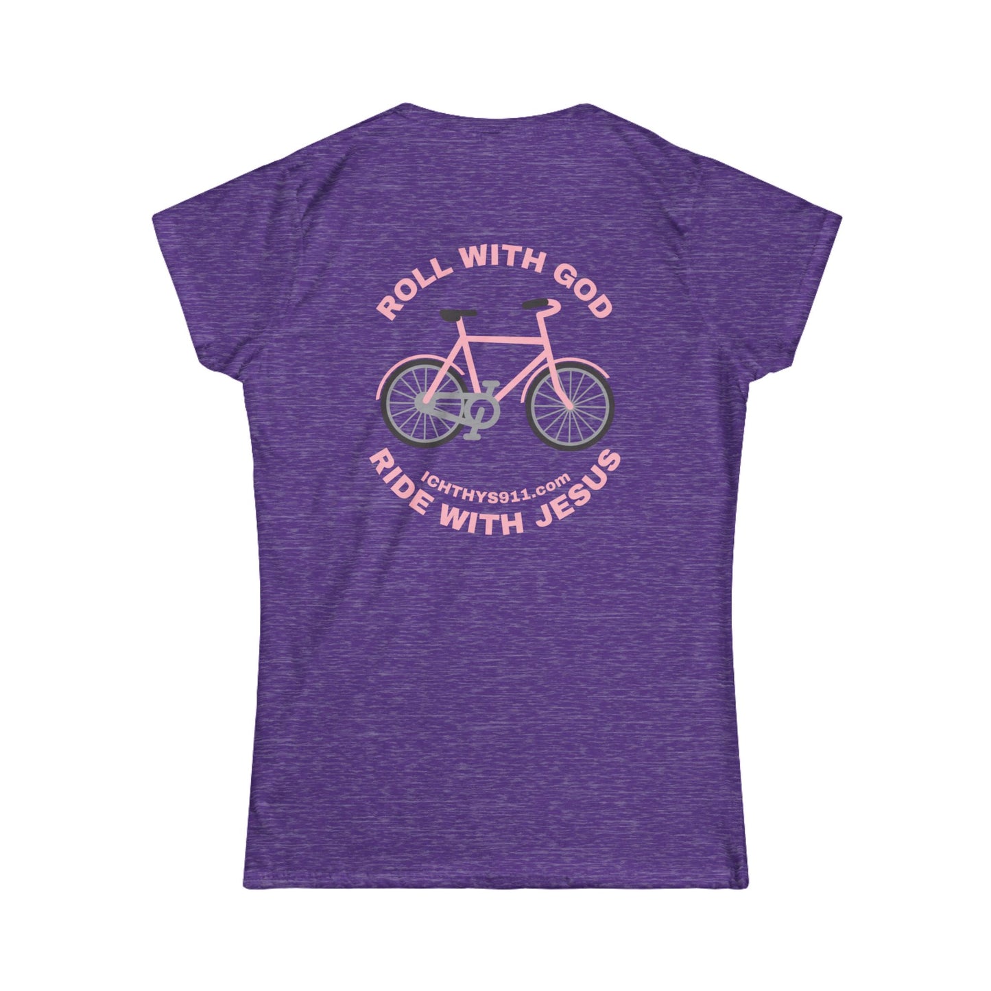ICHTHYS 911 - "Roll With God Ride With Jesus" - Pink Font - Faith-Inspired Women's Tee - Summer Light T-Shirt - Wear Your Faith - Soft style Tee - Women T-Shirt