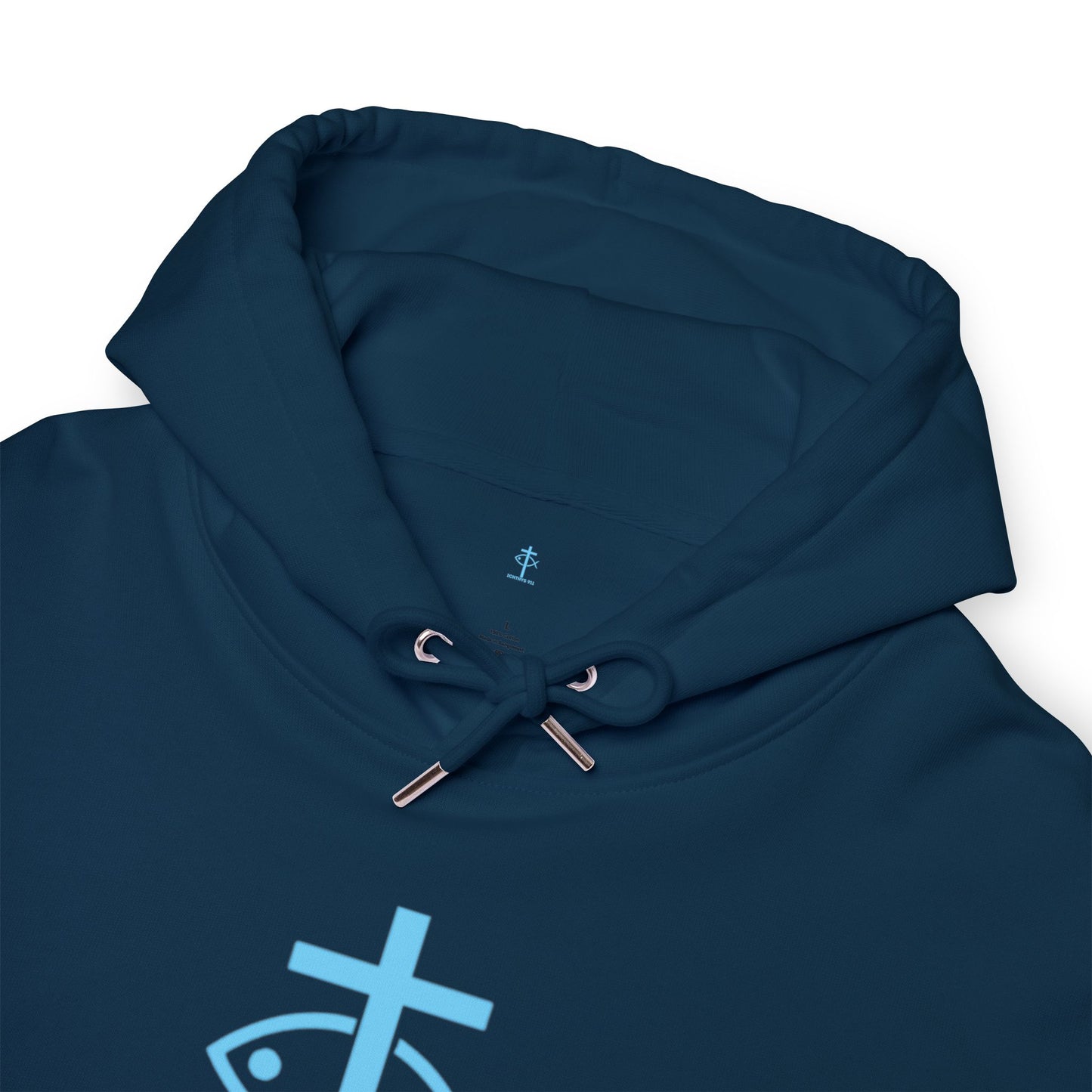 ICHTHYS 911 Hoodie - JESUS Fish - Blue Font - Faith Fashion - Unisex - Make Font Color Design requests -100% Organic -