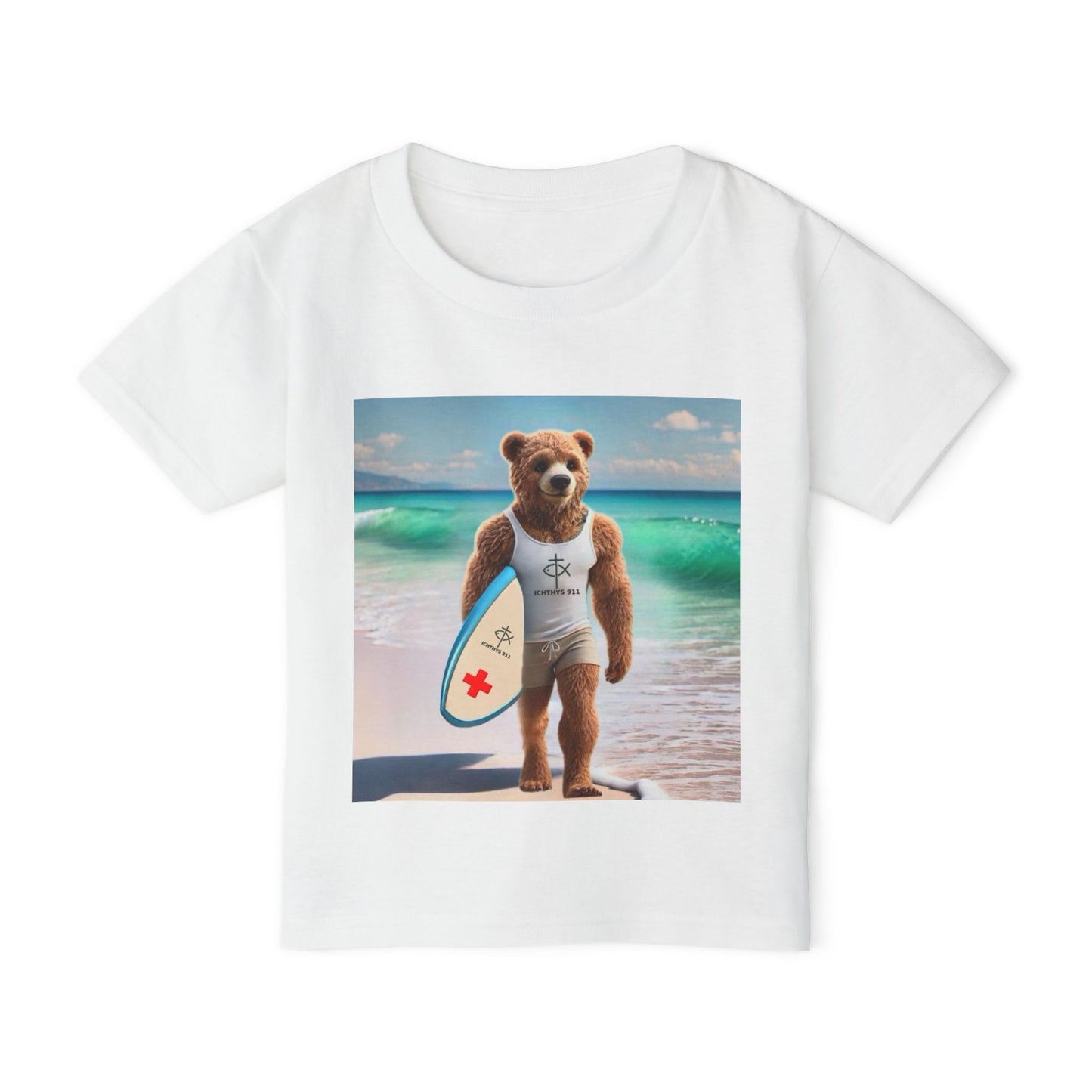 ICHTHYS 911 "Surf Bear" - Toddler T-Shirt - Cool Summer Tee - Match Mom and Dad For Vacation - Family T-Shirt