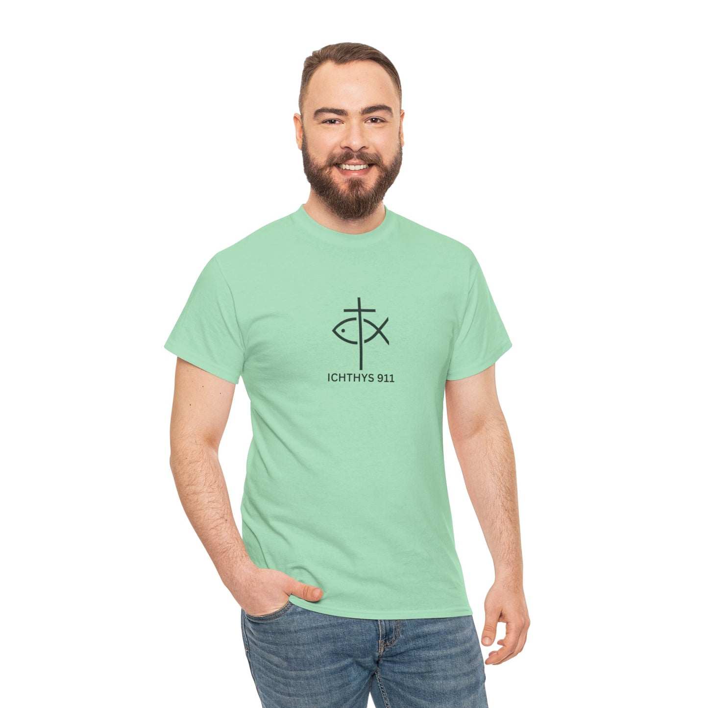 ICHTHYS 911 - "Authentic Design" - Unisex T-Shirt - Heavy Cotton T-Shirt - Jesus Fish - Men's T-Shirt - Women T-Shirt Christian Faith - Unisex Clothing