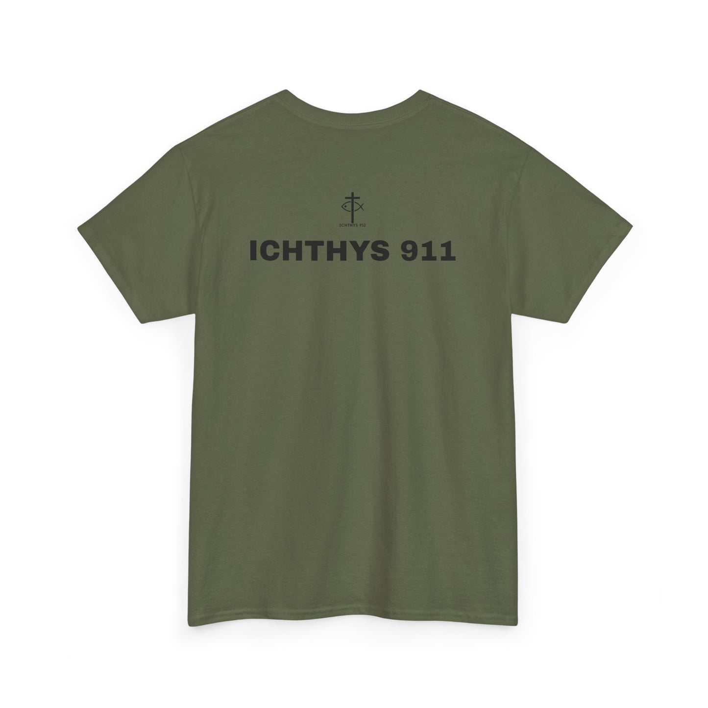 ICHTHYS 911 - "Authentic Design" - Unisex T-Shirt - Heavy Cotton T-Shirt - Jesus Fish - Men's T-Shirt - Women T-Shirt Christian Faith - Unisex Clothing