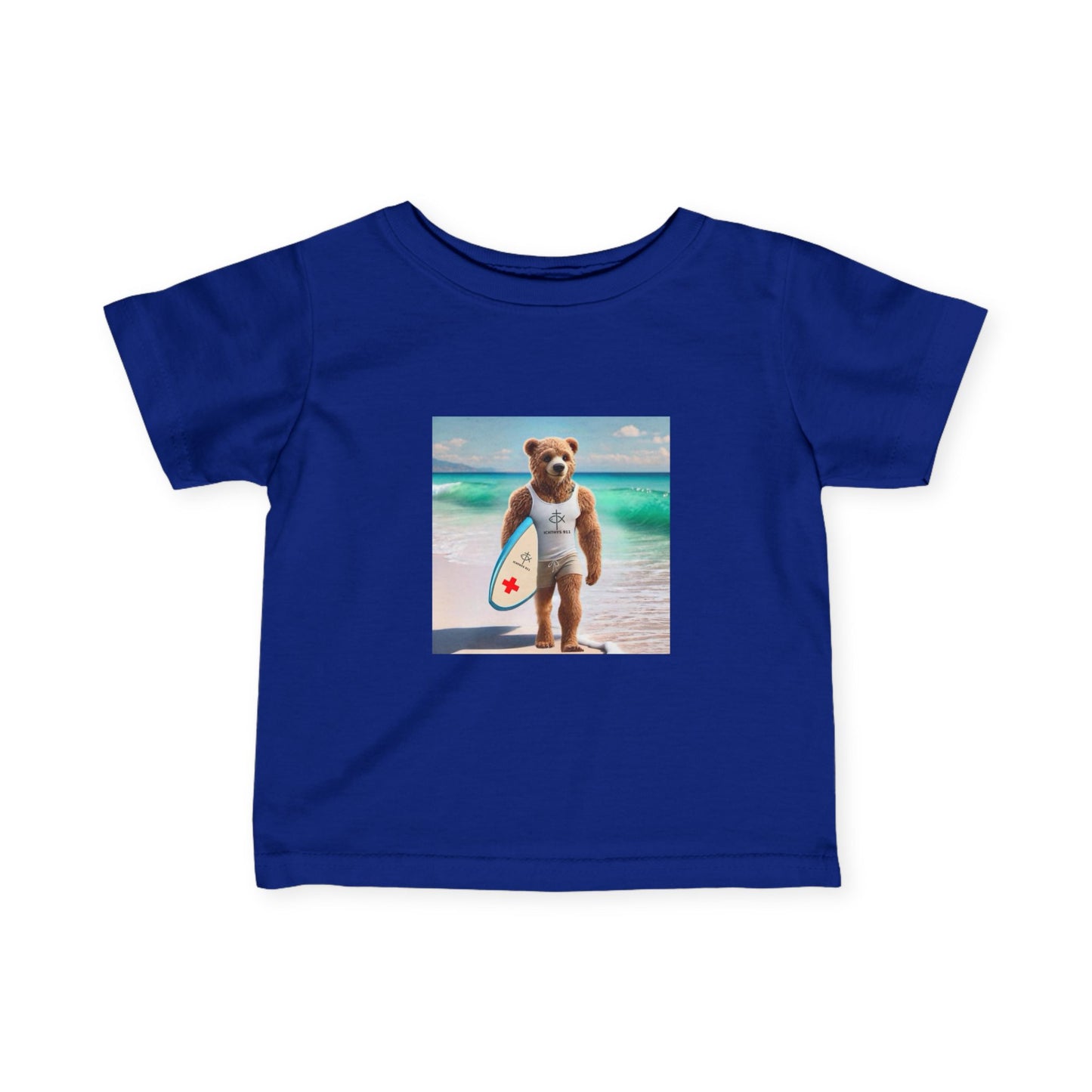 ICHTHYS 911 "Surf Bear" - Cute Surf Bear Infant Tee - Perfect for Beach Days & Summer Fun - Family Matching Shirts - See All Sizes - Adult to Infant-