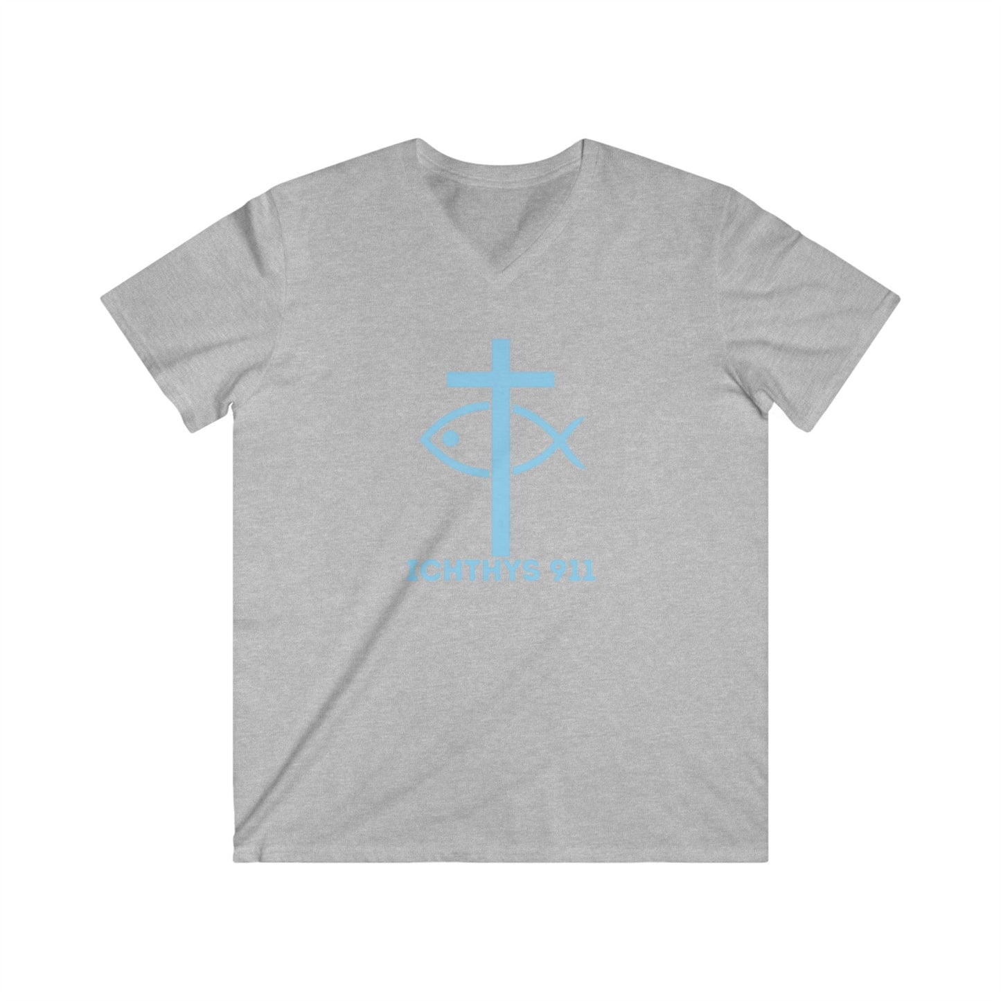 13th Disciple Christian Theme Men's V-Neck Tee - Faith-Inspired Short Sleeve T-Shirt ICHTHYS 911 t-shirts featuring “13th Disciple” on the back (or front) and  ICHTHYS 911 logo on the opposite side. (Copy)