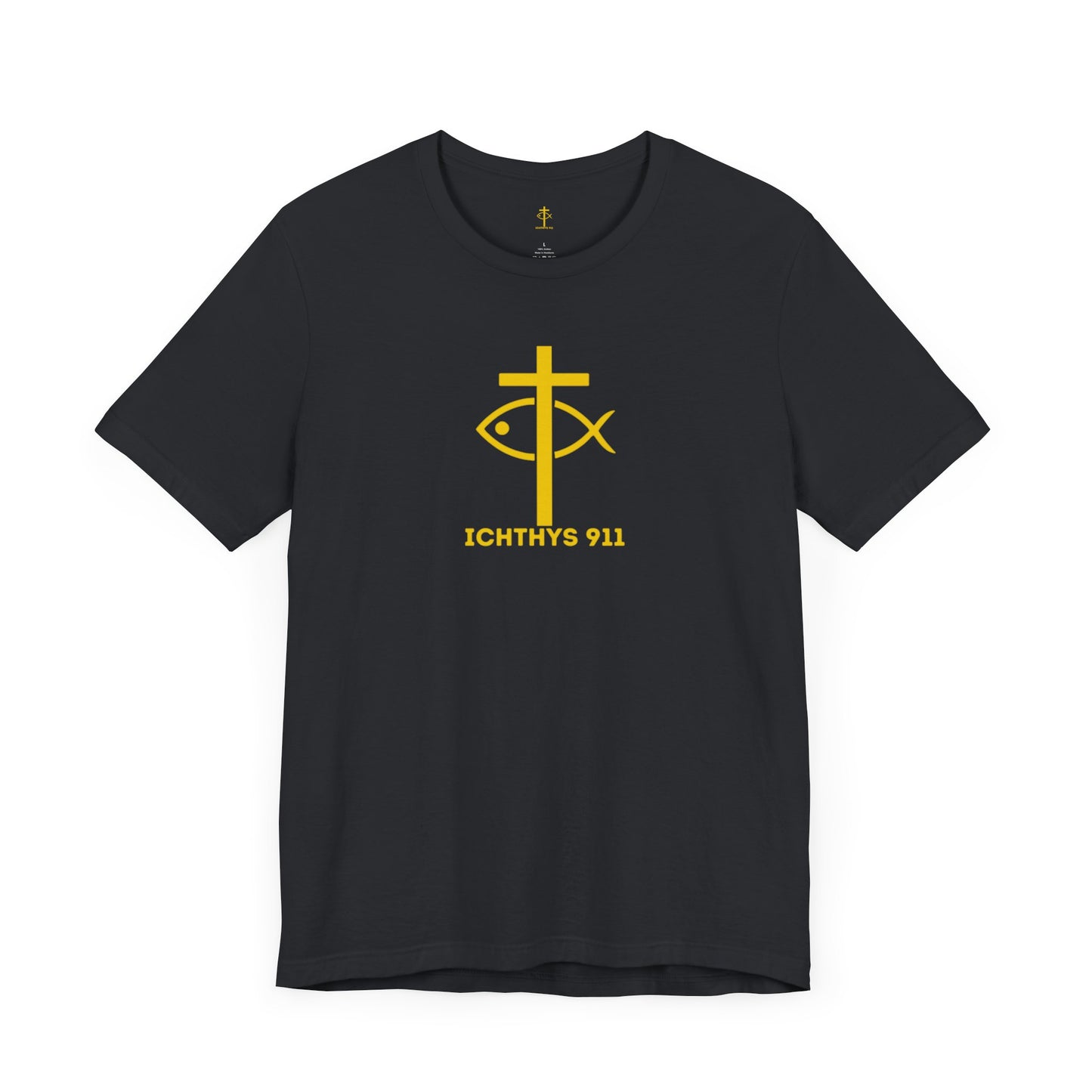 ICHTHYS 911 - "Roll With God Ride With Jesus" - Gold Font - Unisex T- Shirt - Lightweight 100% Cotton - Summer T - Arm Form Fitting - Men T- Shirt - Women T-Shirt - Christian T-Shirt