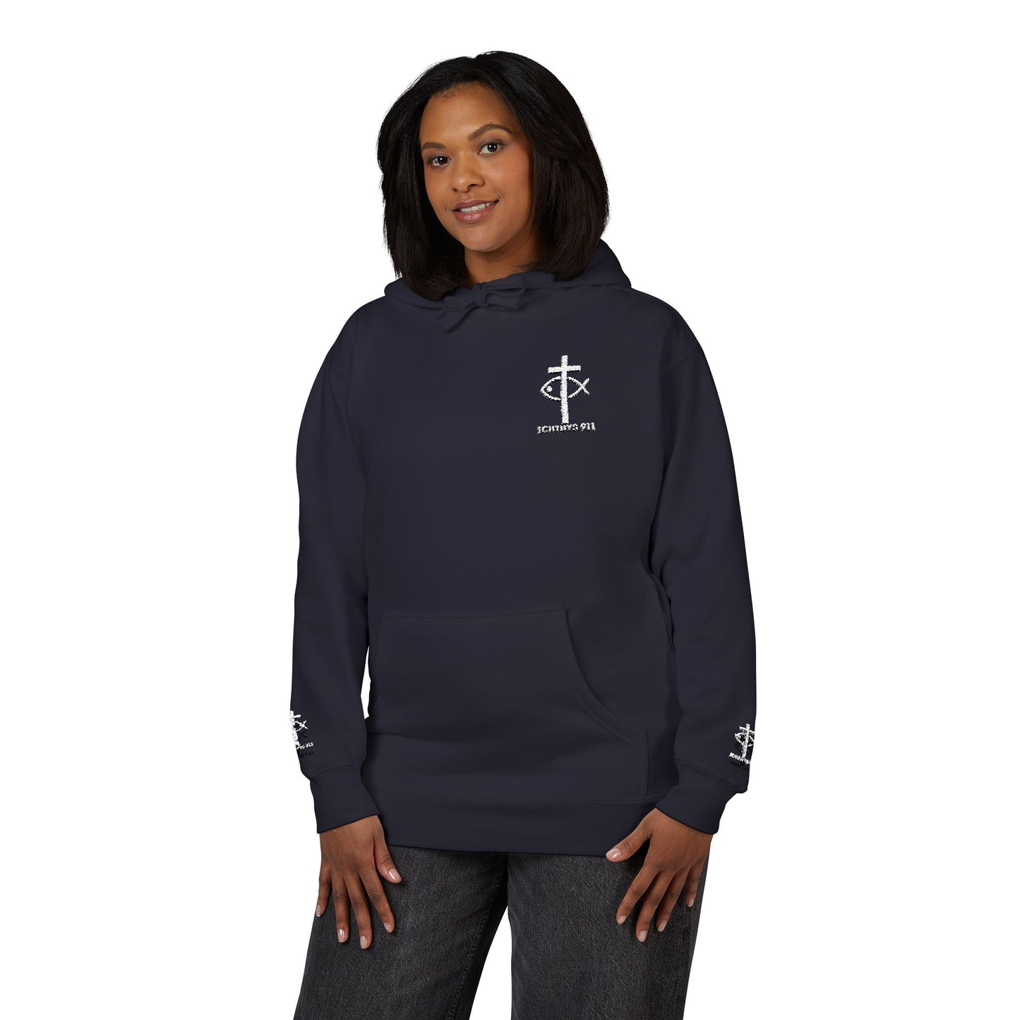 ICHTHYS 911 Embroidery Hoodie Pullover - Unsex - Elevated Embroider Gift for Her or Him - Christian Wear