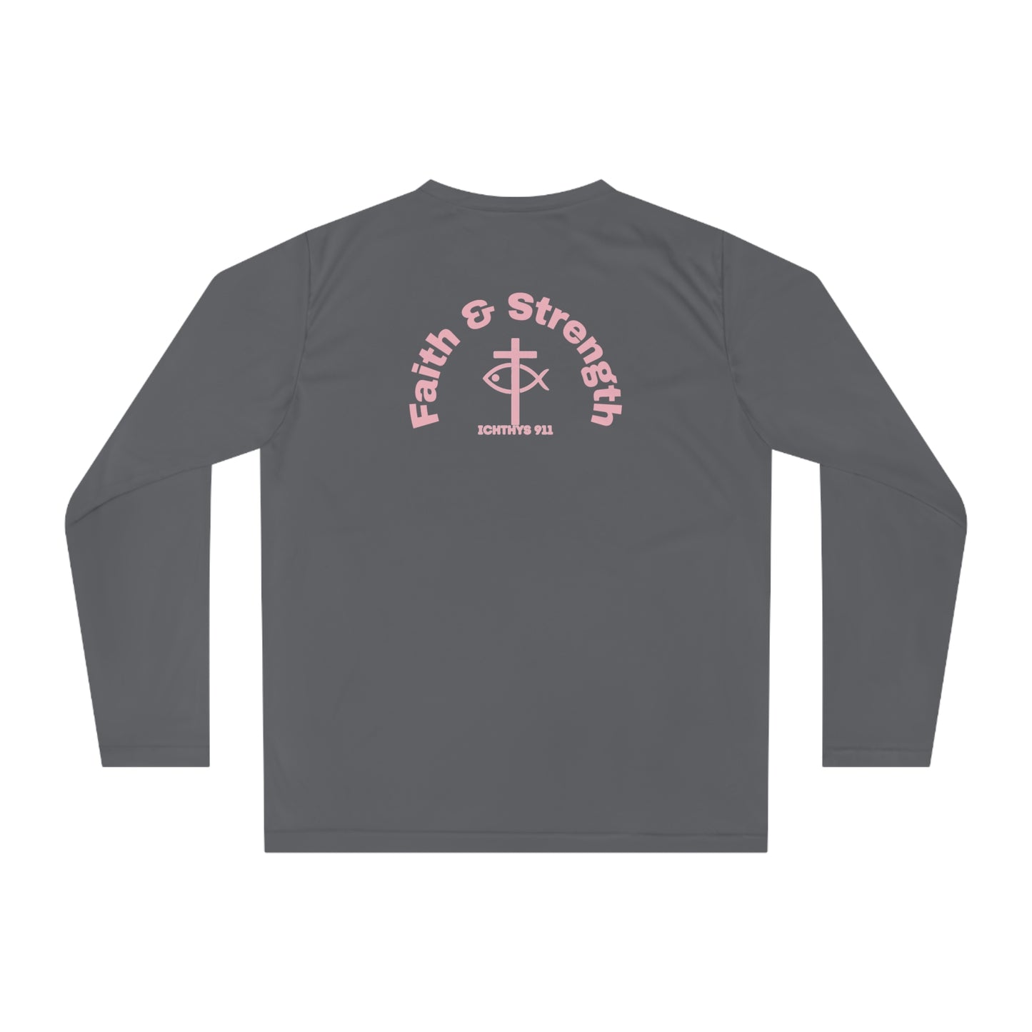 ICHTHYS 911 "Faith & Strength" - Unisex Performance Long Sleeve- Christian Activewear - Men - Women - 100% Moisture-Wicking Poly - UPF30+ Sun Protection