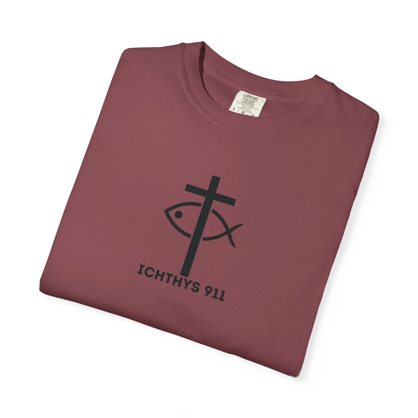 ICHTHYS 911 - Black Font "Faith Driven" - Unisex Garment Dyed T - Shirt - 100% US Cotton -  Men - T - Women T-Shirt - Christian Inspirational Tee - Garment Dyed