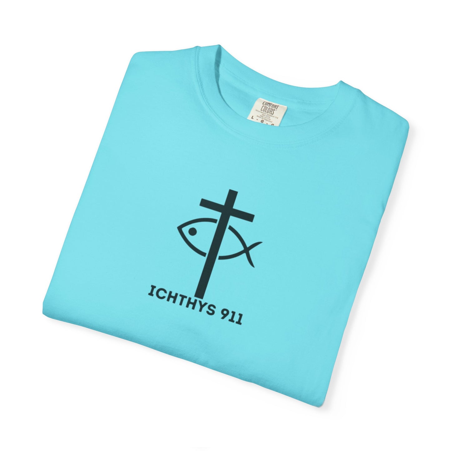 ICHTHYS 911 - Black Font "Faith Driven" - Unisex Garment Dyed T - Shirt - 100% US Cotton -  Men - T - Women T-Shirt - Christian Inspirational Tee - Garment Dyed