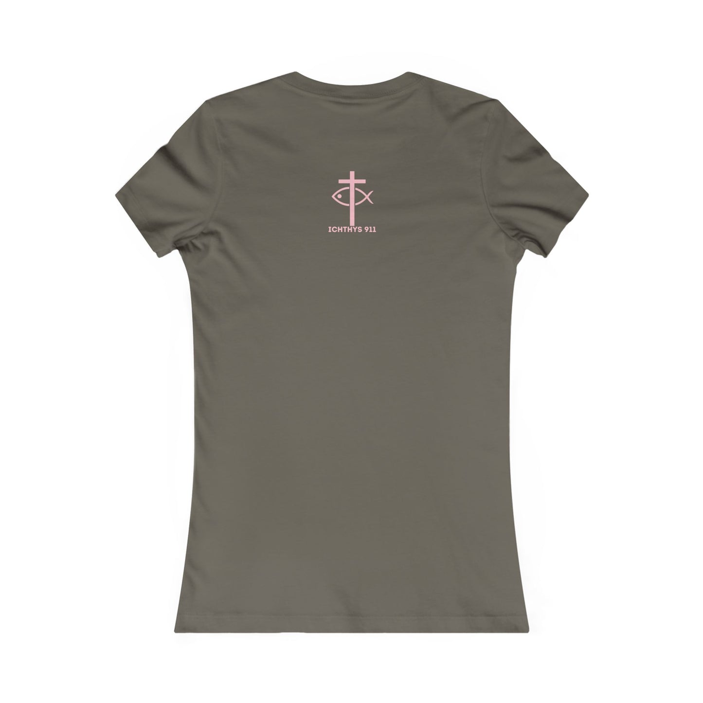 ICHTHYS 911 "Faith Hope Love" Inspirational Women's Favorite Tee - Reverse Design - Love and Positivity Shirt - Slim Fit with Longer Body Length