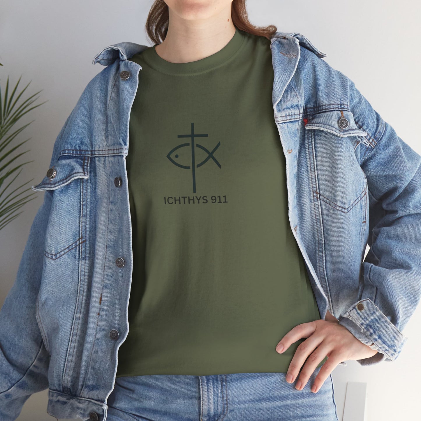 ICHTHYS 911 - "Authentic Design" - Unisex T-Shirt - Heavy Cotton T-Shirt - Jesus Fish - Men's T-Shirt - Women T-Shirt Christian Faith - Unisex Clothing