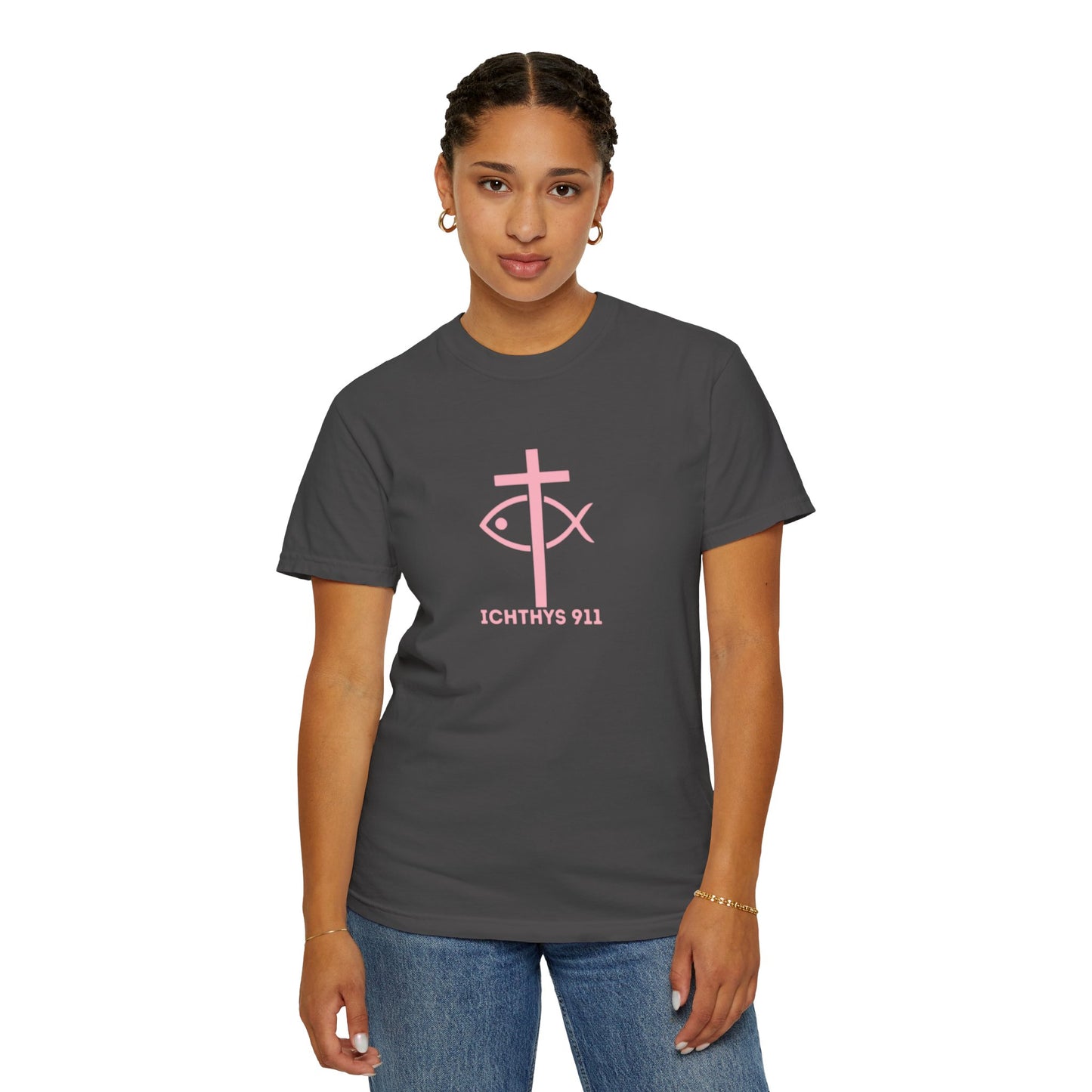 13th Disciple Collection - Christian Streetwear T-Shirt – Jesus Gym & Faith Fashion, Unisex Garment-Dyed T-Shirt Soft Pink Font - Men T-Shirt, Women T-shirt, ICHTHYS 911