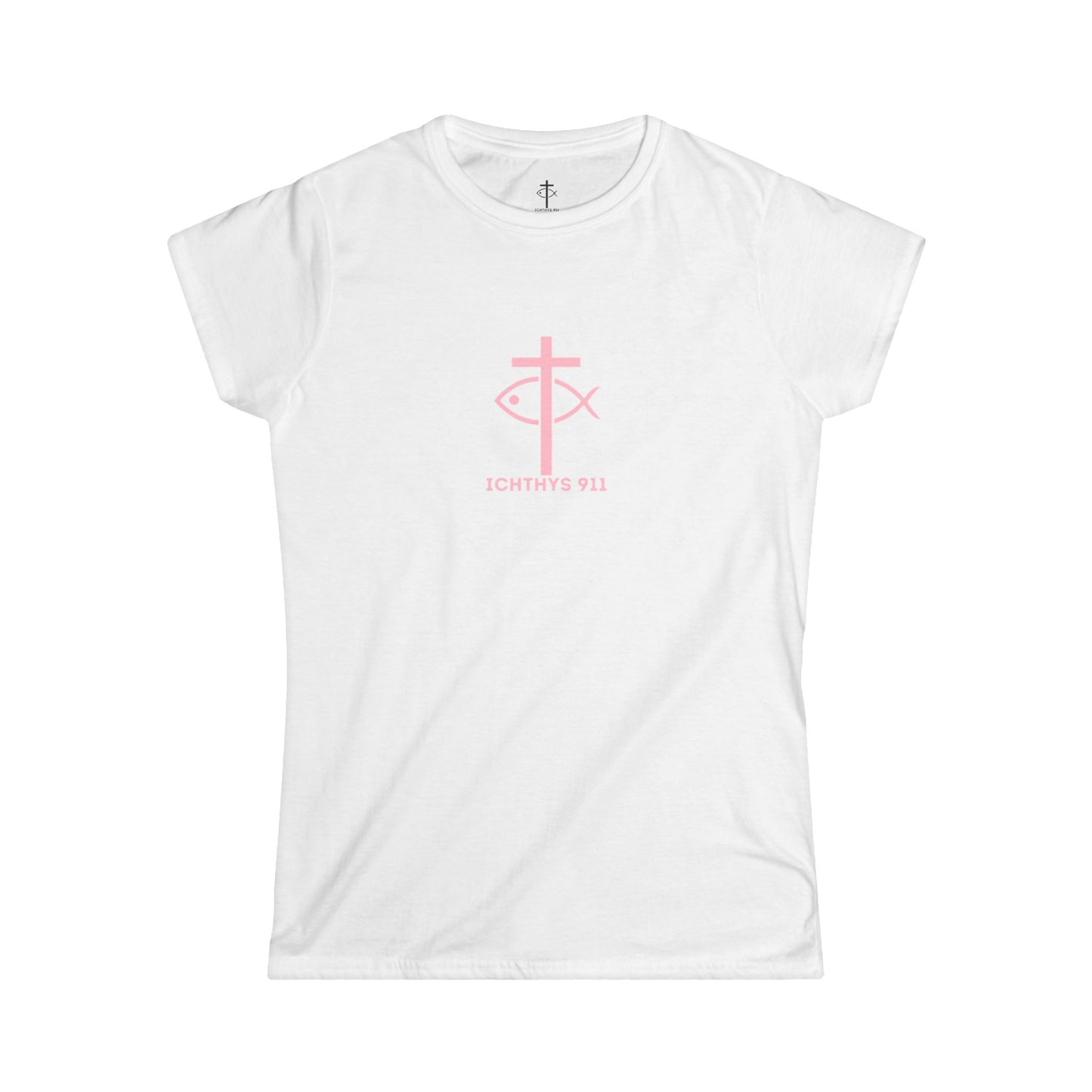 ICHTHYS 911 Pink Font "Run With Endurance" - Inspirational Faith Tee for Women - Wear Your Faith - Hebrews 12:1 - Semi-Fitted