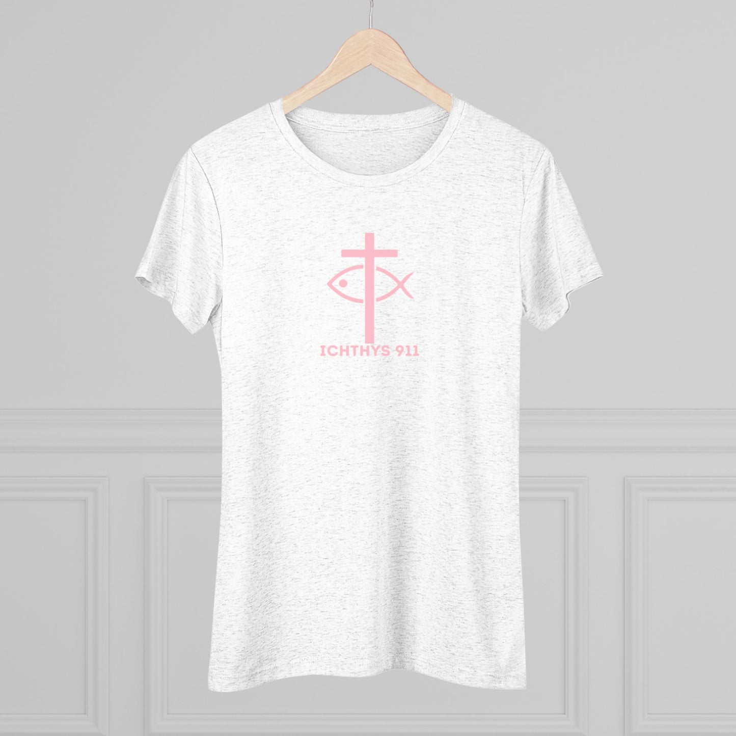 ICHTHYS 911 "Faith Hope Love Collection" Pink Font - Inspirational Women's Triblend Tee - Women T-Shirt - 50% polyester, 25% cotton, 25% rayon