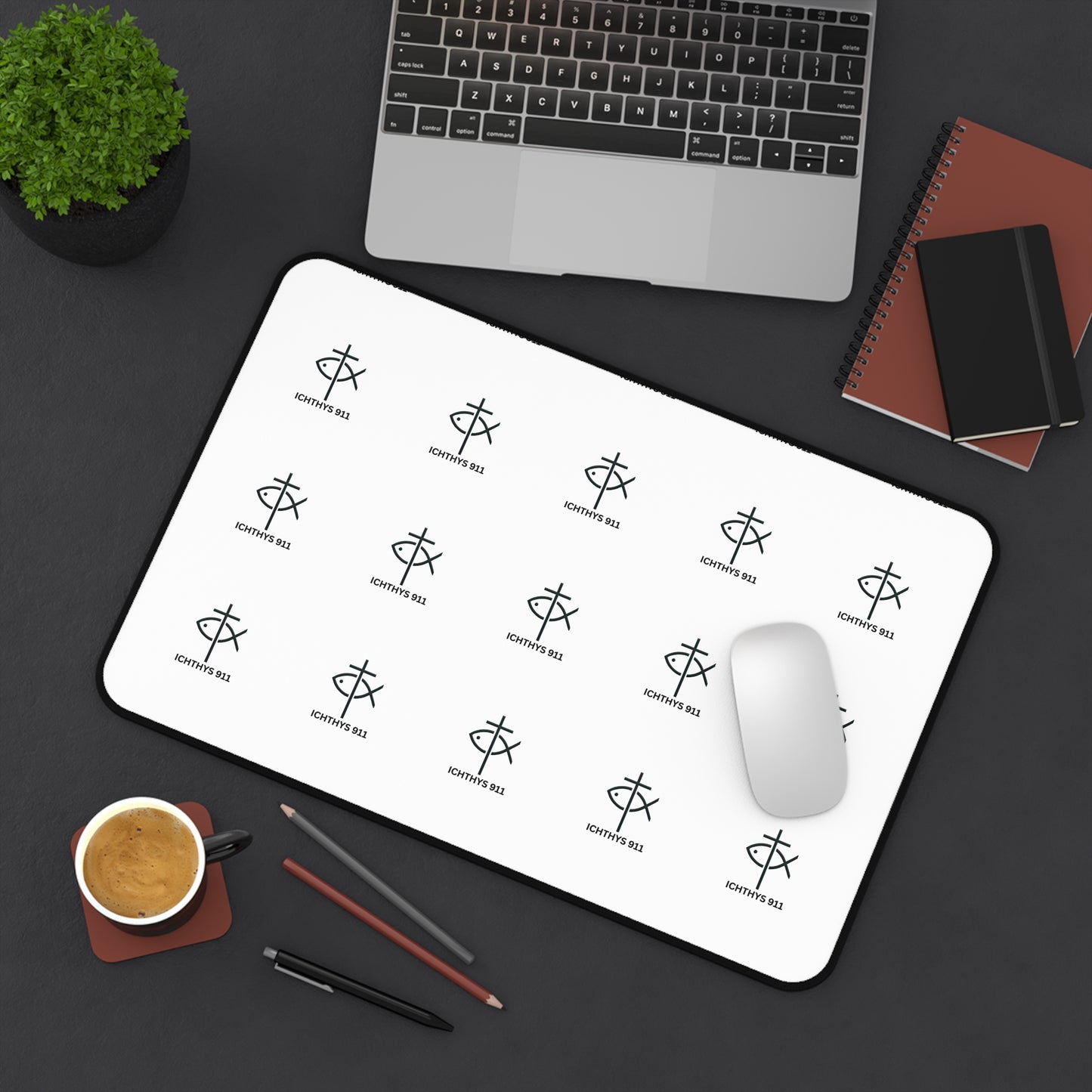 Personalized Black Desk Mat with Monogram Design - Stylish Office Accessory for Creatives