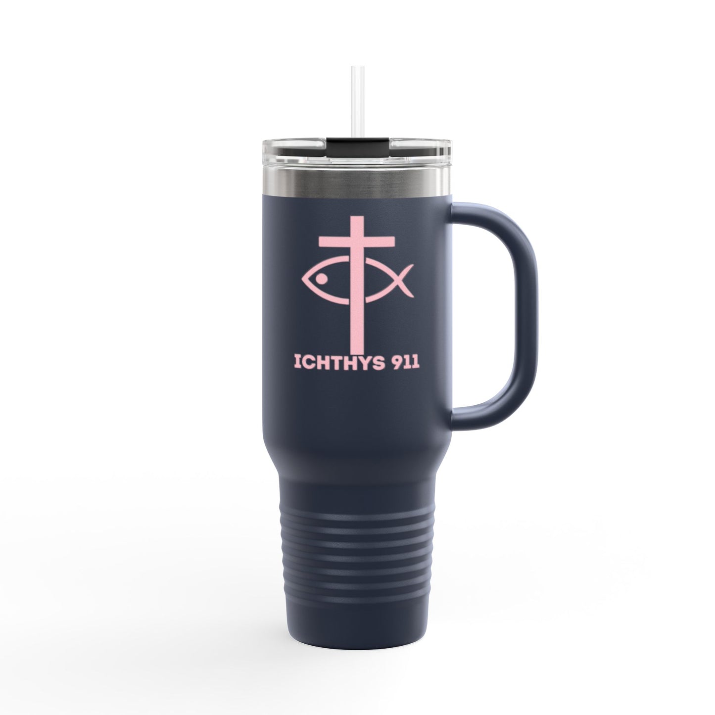 40oz Insulated Travel Mug with Straw - Perfect for On-the-Go Hydration & Outdoor Adventures - Featuring ICHTHYS 911